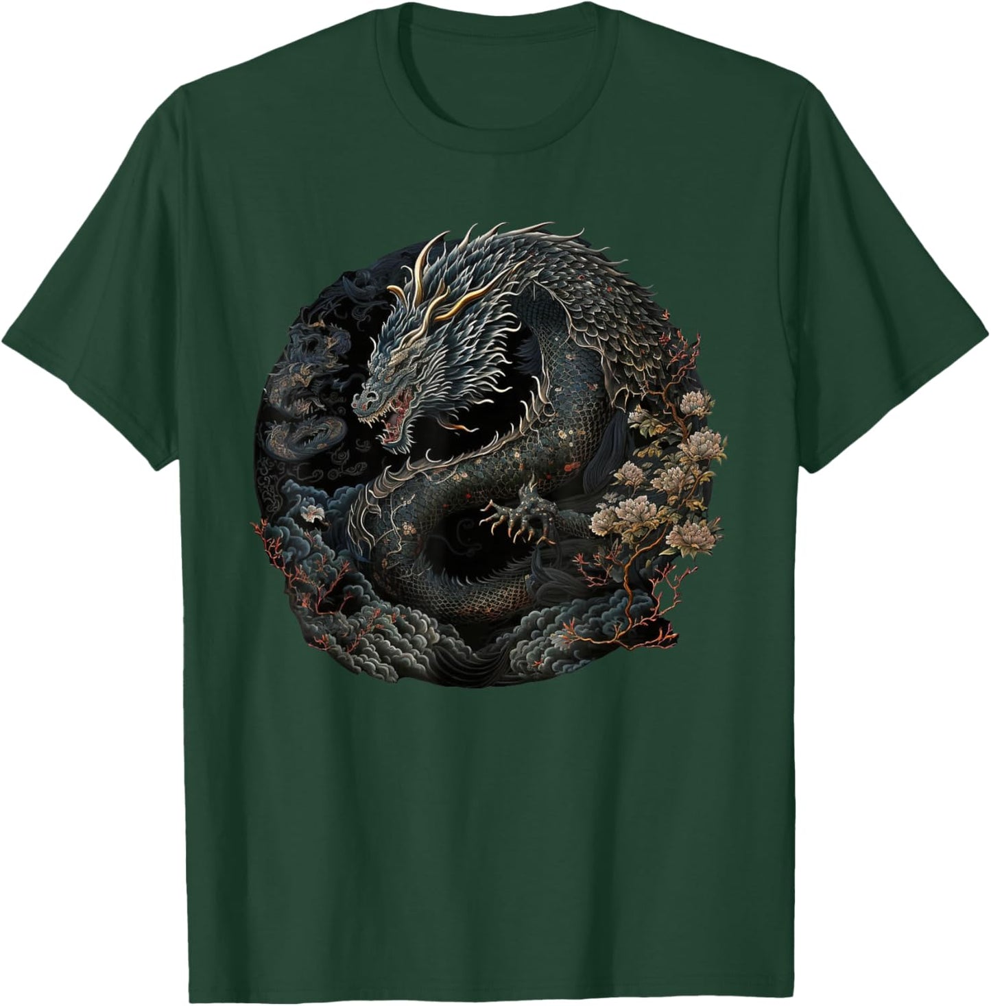Japanese Art Dragon Japan Chinese Asian Graphic Print T-Shirt - T-Shirt | Forest