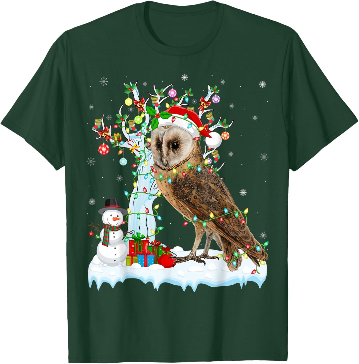 Barn Owl Bird Xmas Element Tree Lighting Barn Owl Christmas T-Shirt - T-Shirt | Forest