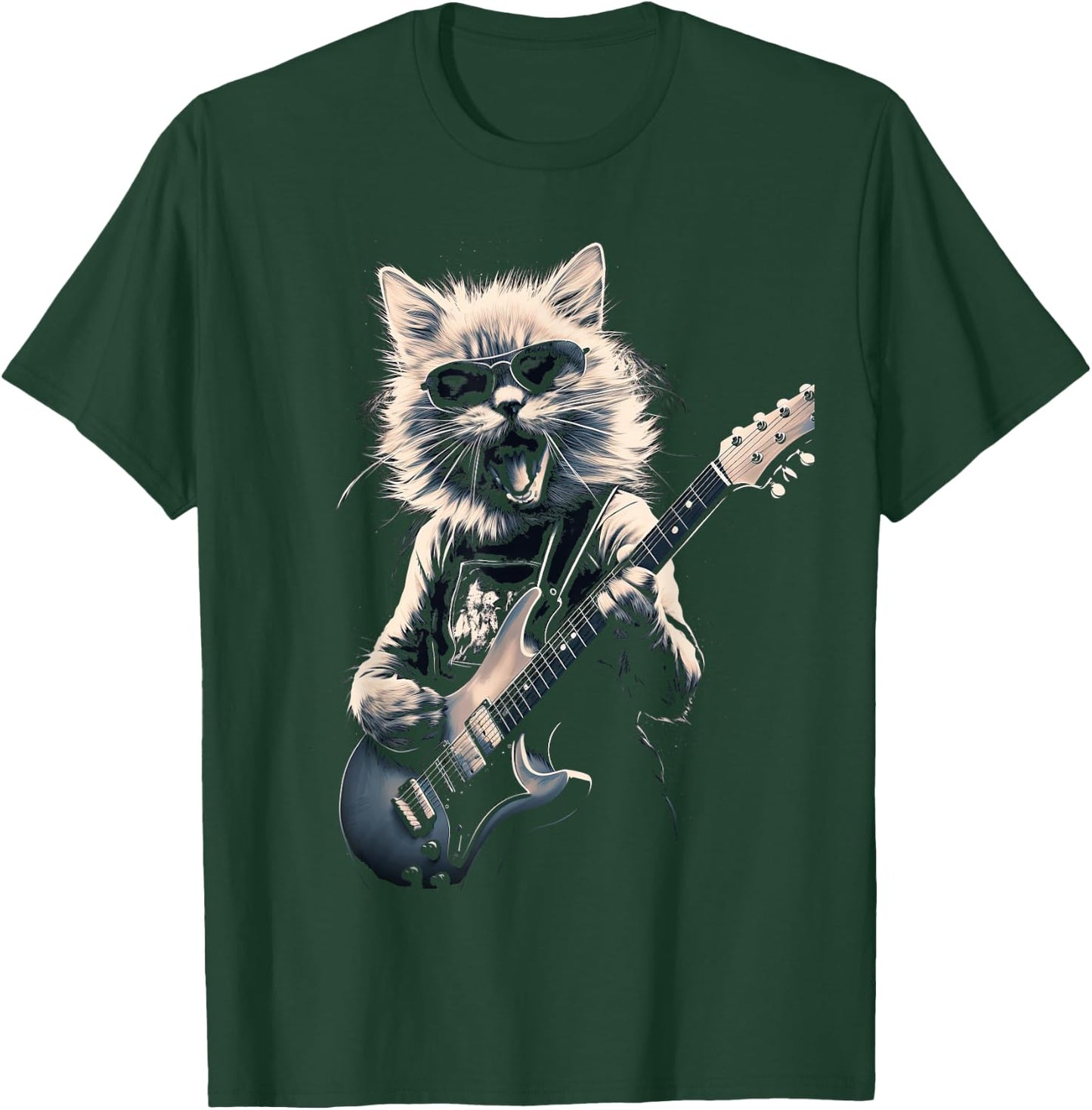 Cat Playing Bass Guitar Guitarist Rocker Cool T-Shirt - T-Shirt | Forest