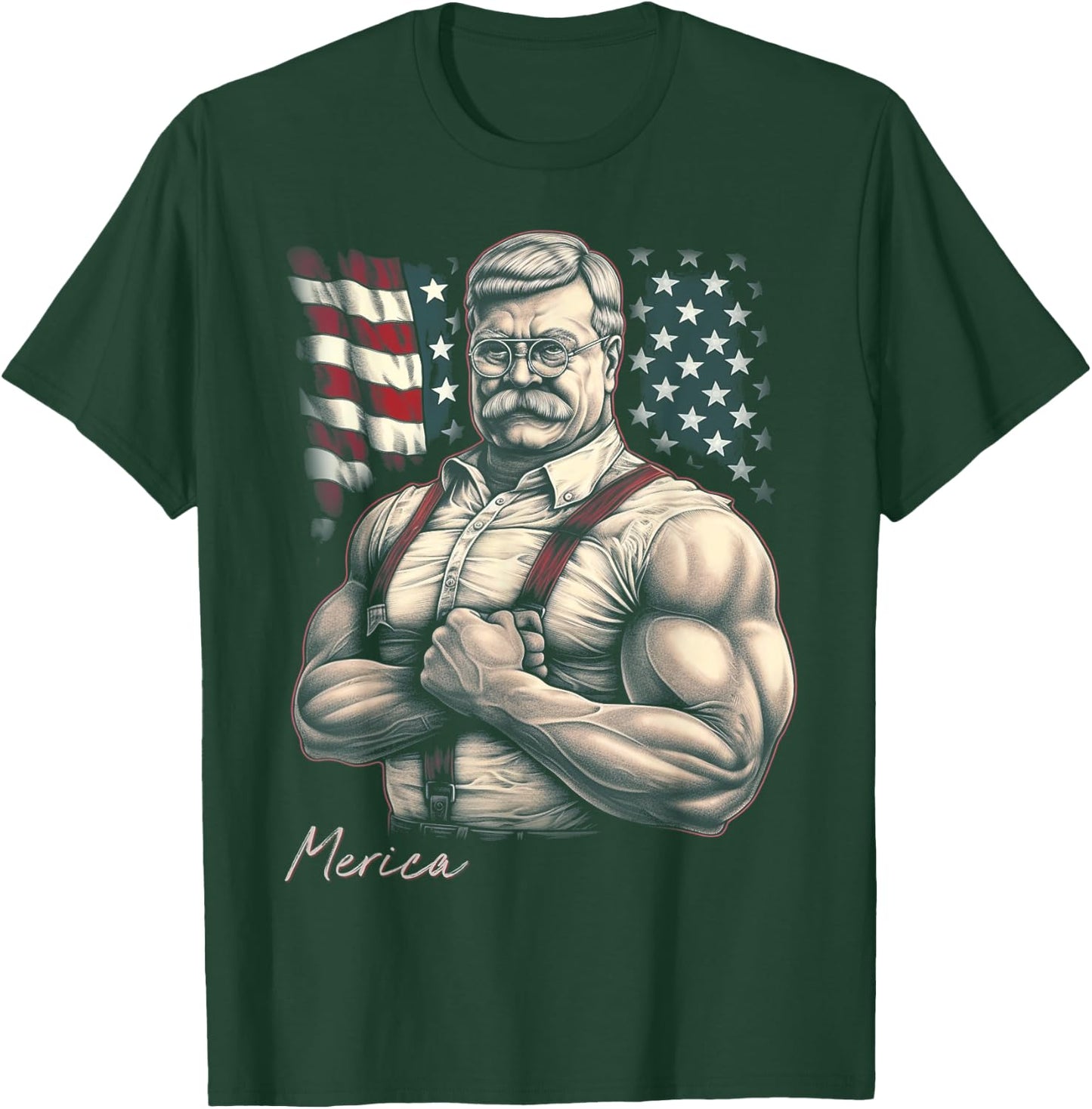 USA 4th Of July, Teddy Roosevelt Funny Workout Muscles Women Kids Men T-Shirt - T-Shirt | Forest