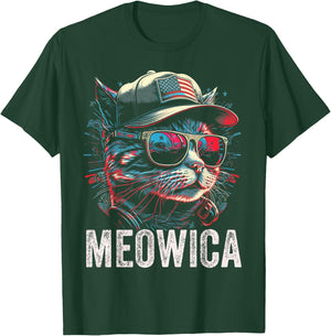 Meowica 4th of July Cat American Flag America USA Funny T-Shirt - T-Shirt | Forest