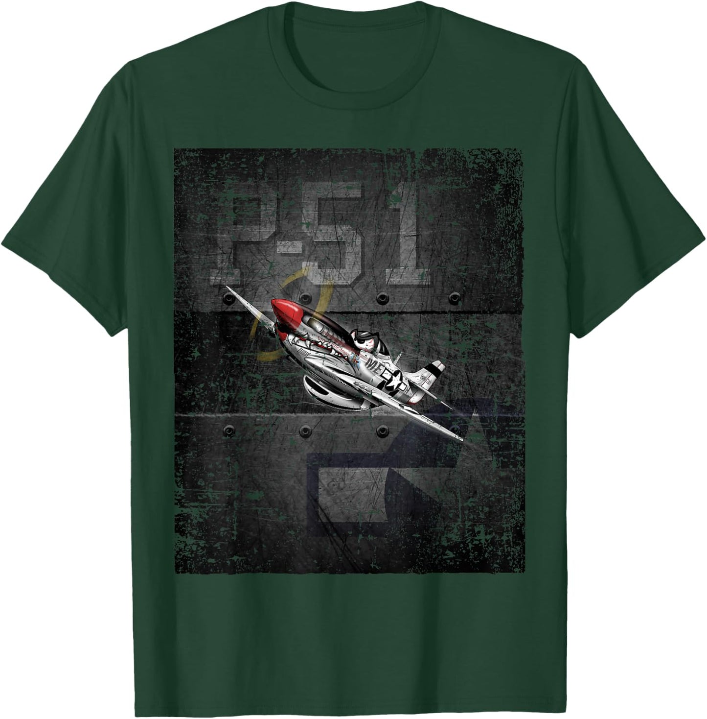 P51 Military Fighter Airplane WW-II Warbird Cartoon T-Shirt - T-Shirt | Forest