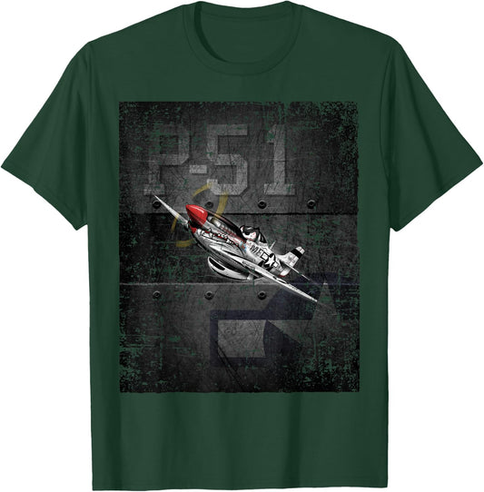 P51 Military Fighter Airplane WW-II Warbird Cartoon T-Shirt - T-Shirt | Forest