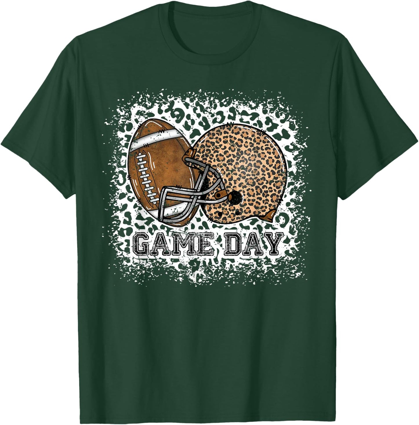 Bleached Game Day Leopard Football Helmet Sport Mom Girls T-Shirt - T-Shirt | Forest