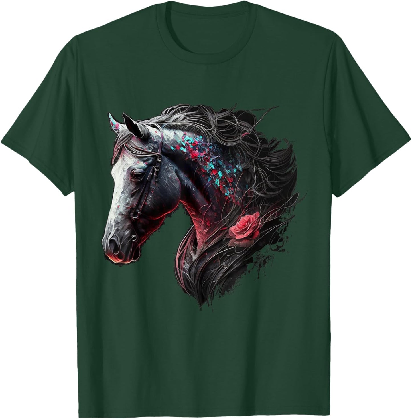 Horse Colourful Flowers Art Animal Print Horse Motif T-Shirt - T-Shirt | Forest
