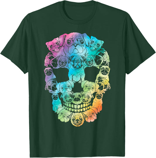 Halloween Pug skull skeleton Pug Dog costume Pug tie dye Women Kids T-Shirt - T-Shirt | Forest