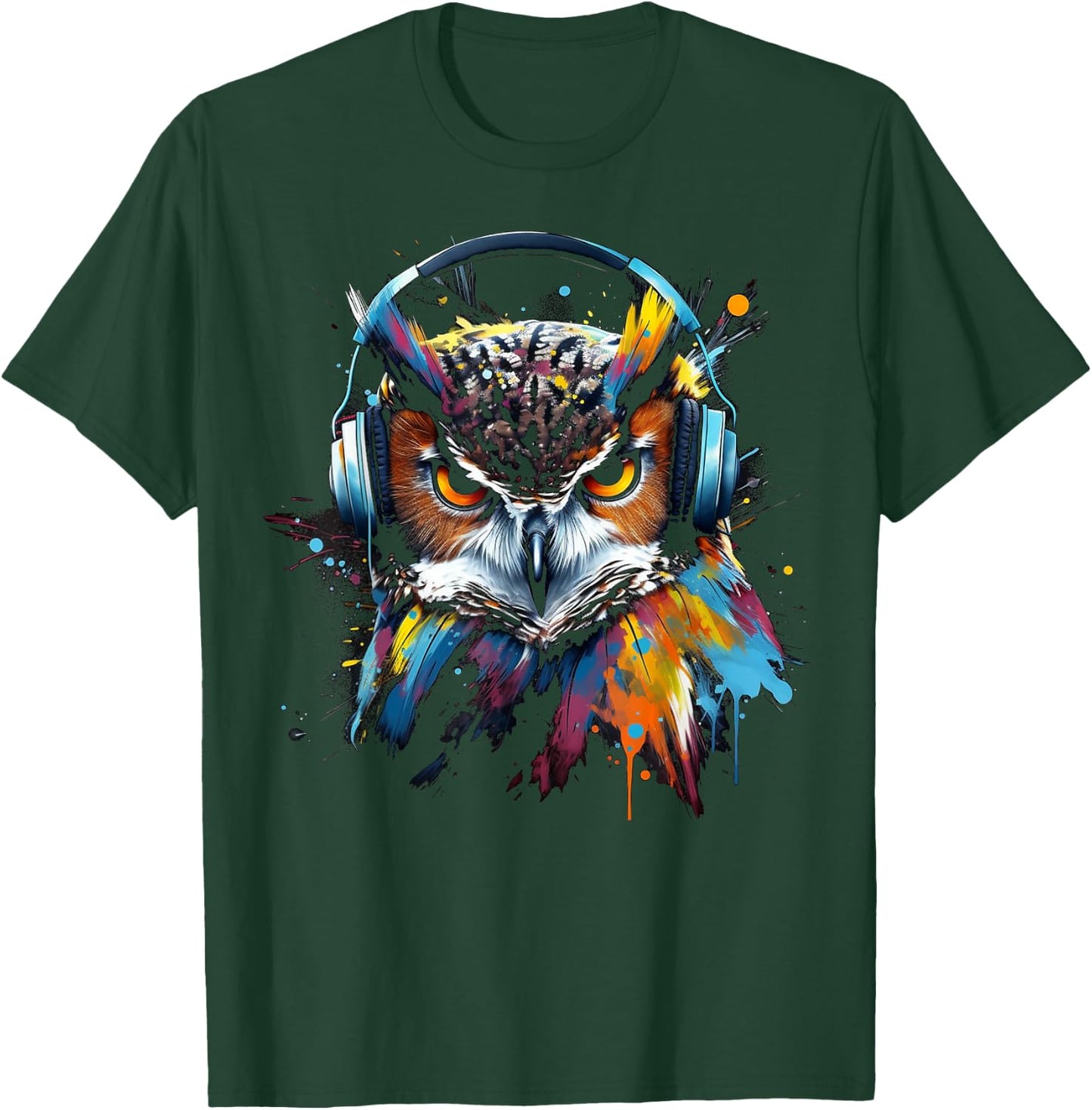 Owl Music Colourful Bird Headphones Art Animal Owl T-Shirt - T-Shirt | Forest
