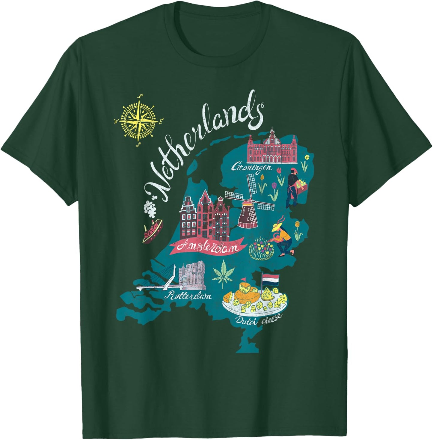 Europe Netherlands Map Holland Amsterdam Vacation Souvenir T-Shirt - T-Shirt | Forest