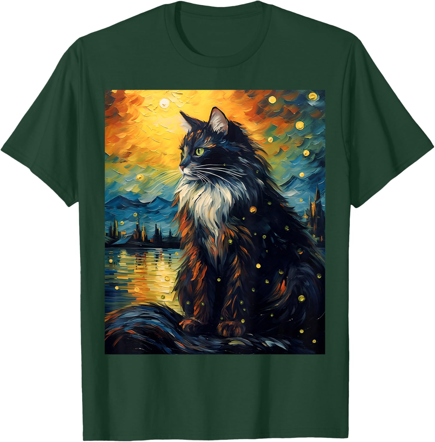 Surreal Starry Night Norwegian Forest Cat Men Women Girls Kids T-Shirt - T-Shirt | Forest