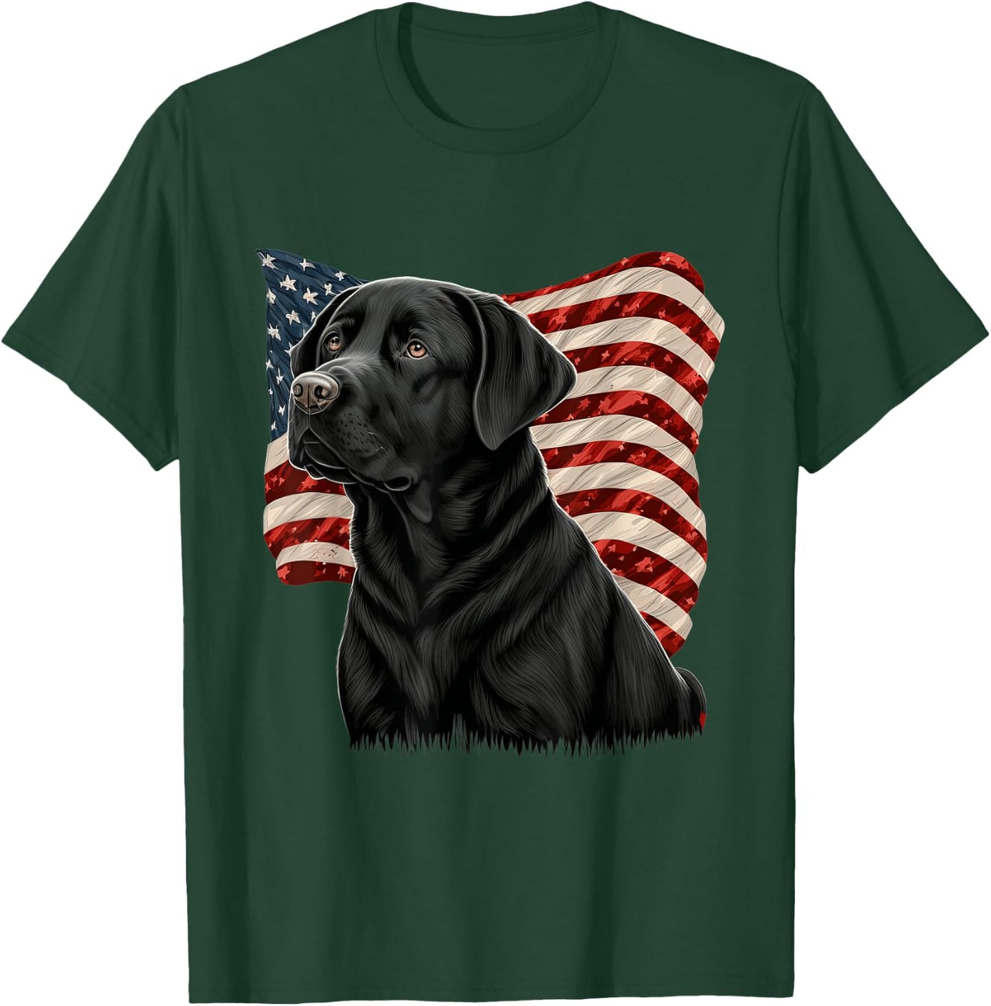 Black Labrador With American Flag Patriotic USA T-Shirt - T-Shirt | Forest