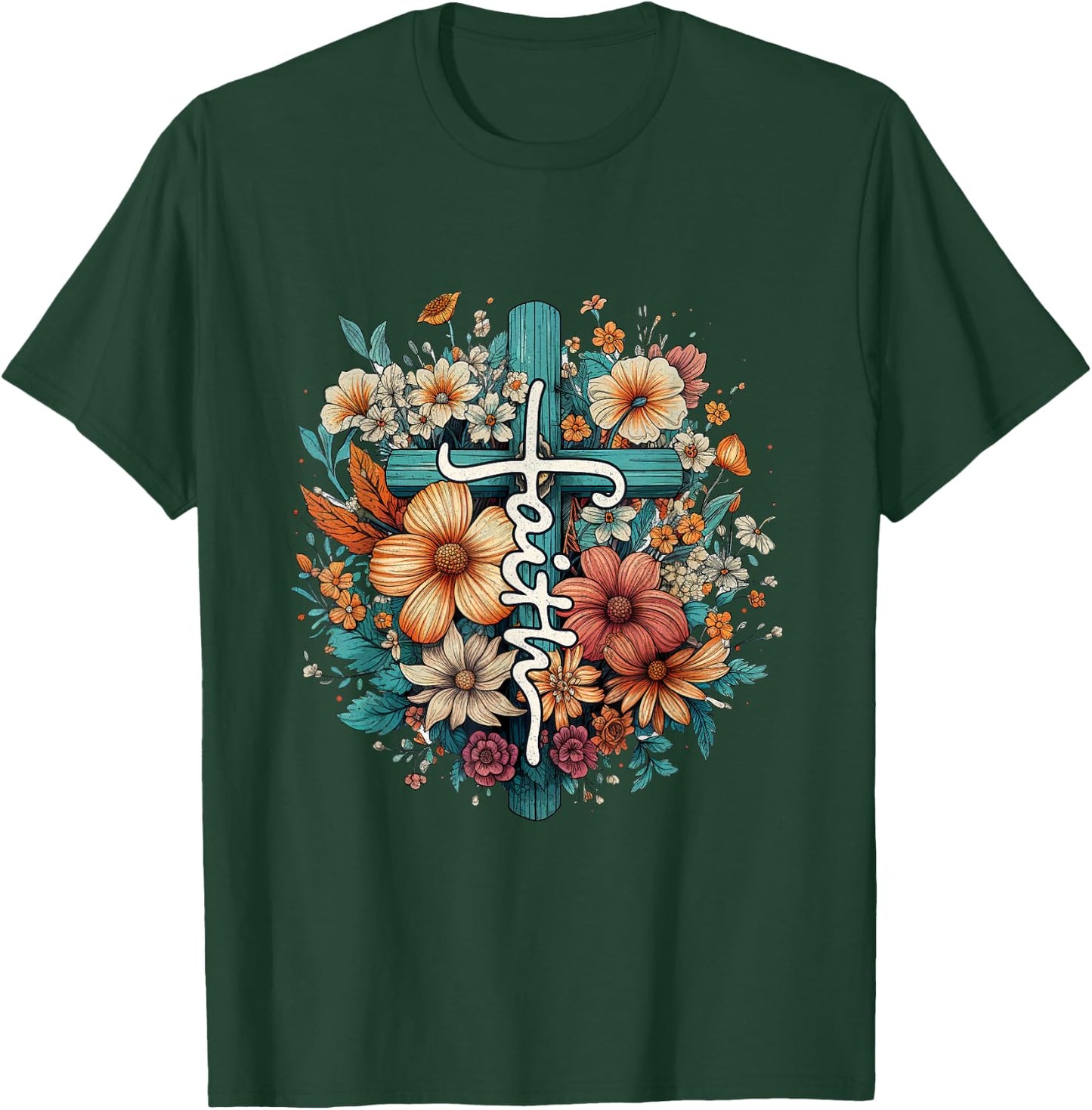 Christian Faith Cross Flowers for Jesus and God T-Shirt - T-Shirt | Forest