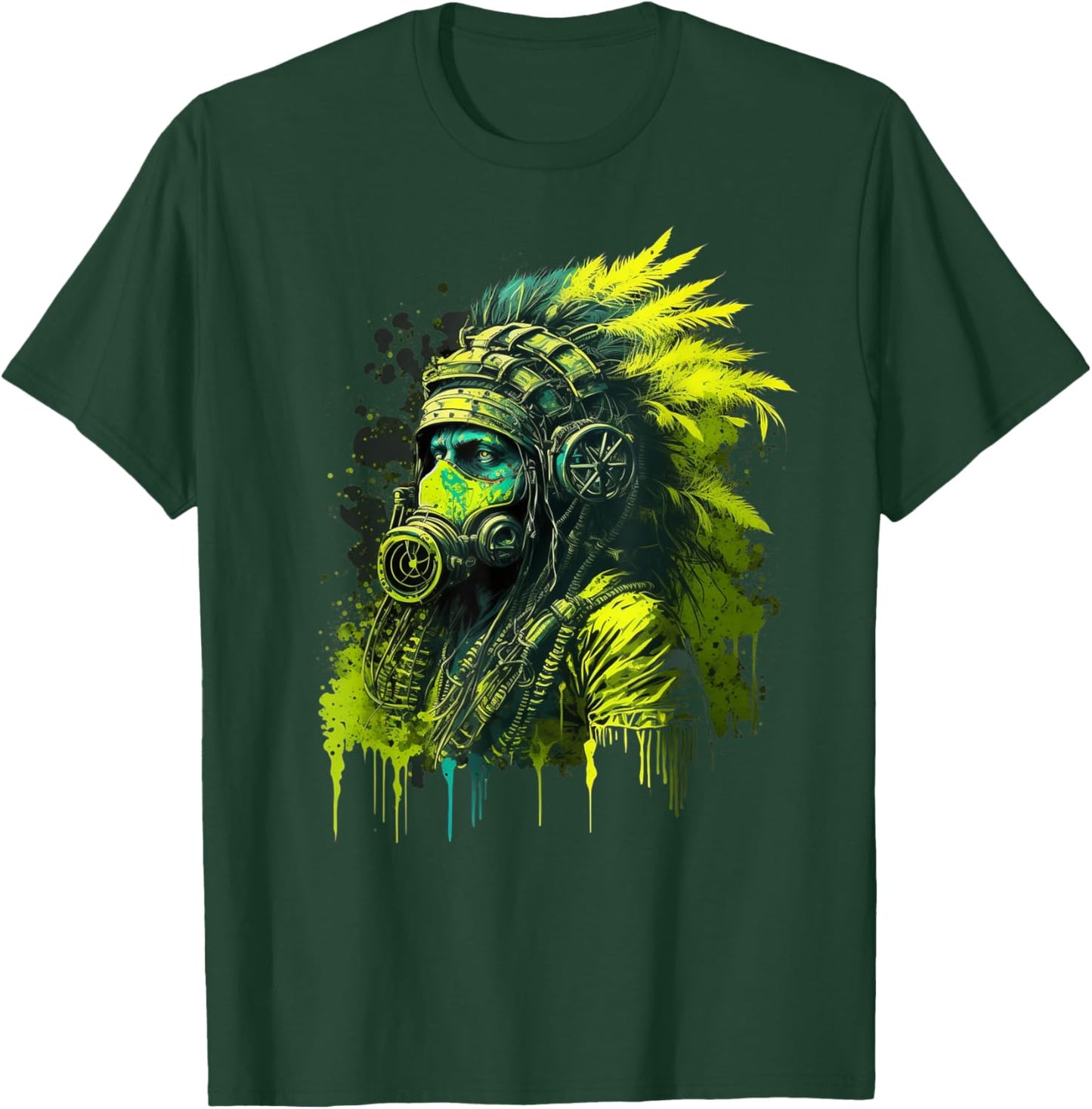 Native American Wearing Gas Mask Graphic T-Shirt - T-Shirt | Forest