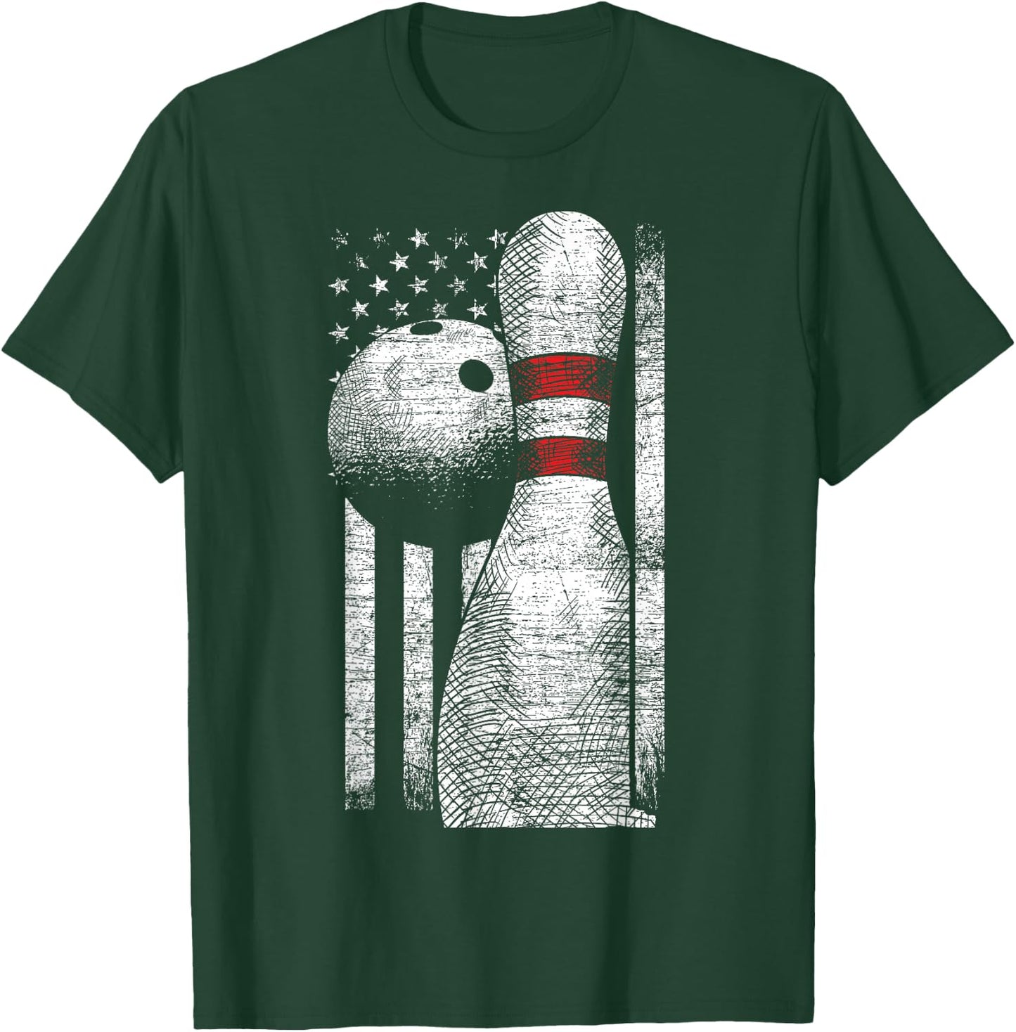 USA Flag Patriotic American Bowler Gift Bowling Ball Bowling T-Shirt - T-Shirt | Forest
