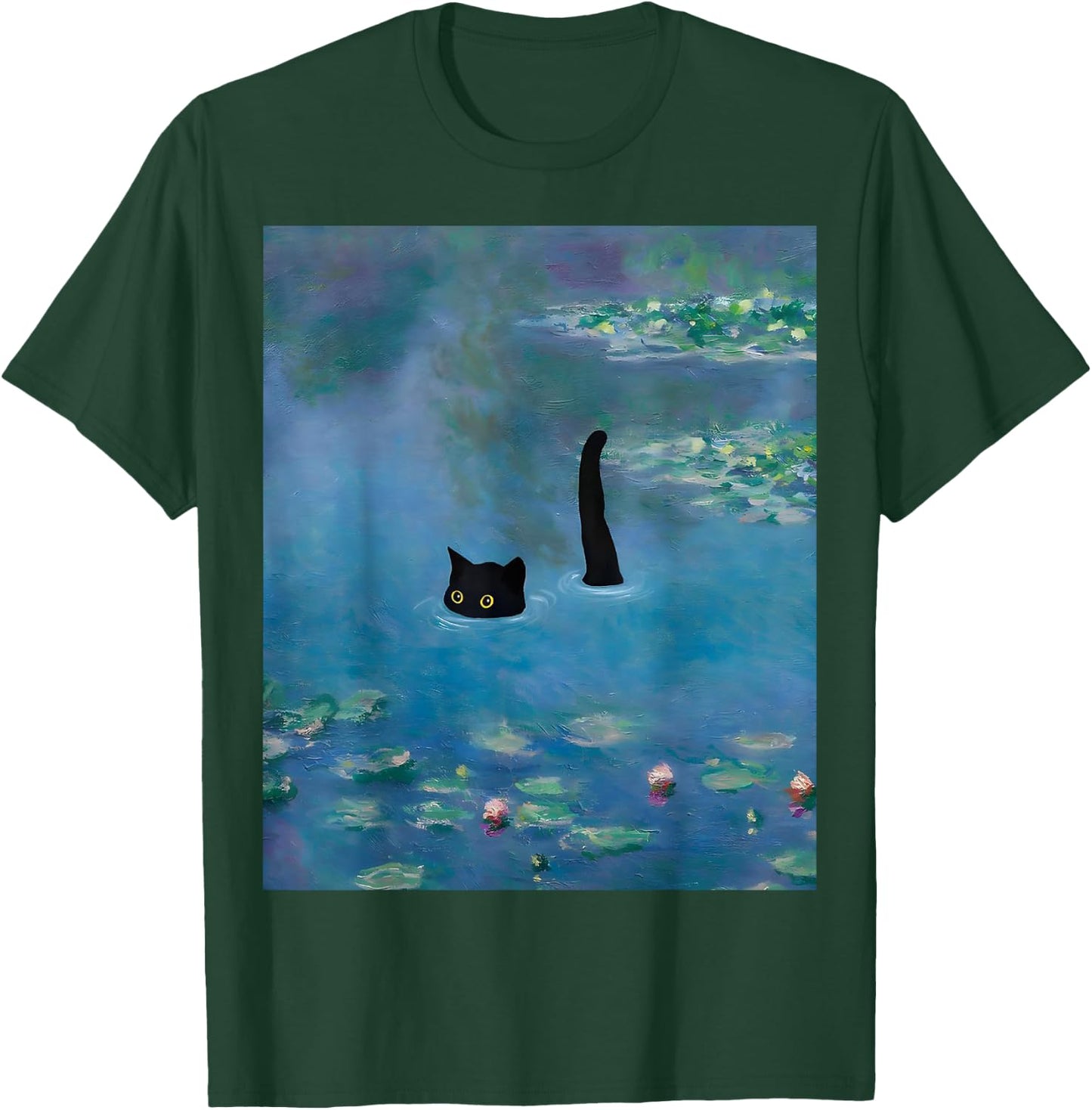 Black Cat Monets Waterlily T-Shirt - T-Shirt | Forest