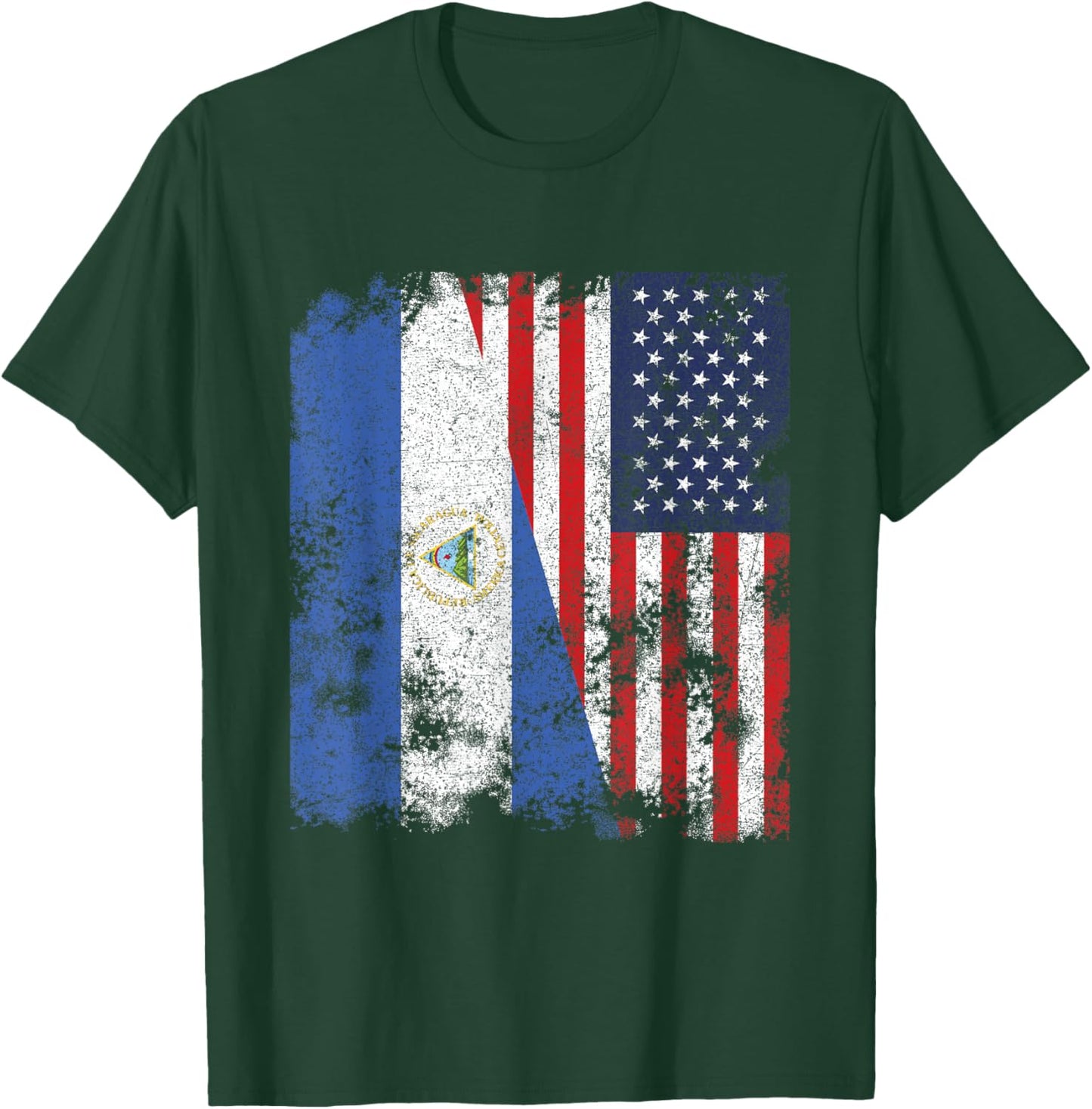 Nicaragua USA Flag Distressed - Half American T-Shirt - T-Shirt | Forest