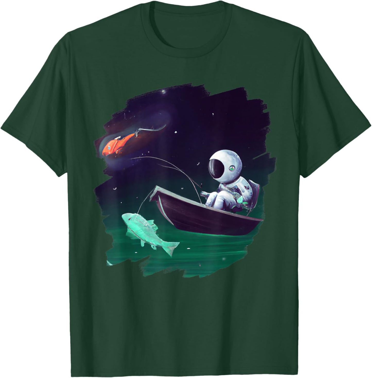 Astronaut Fishing Boat Space Ocean Lake Cool Fish Artistic T-Shirt - T-Shirt | Forest