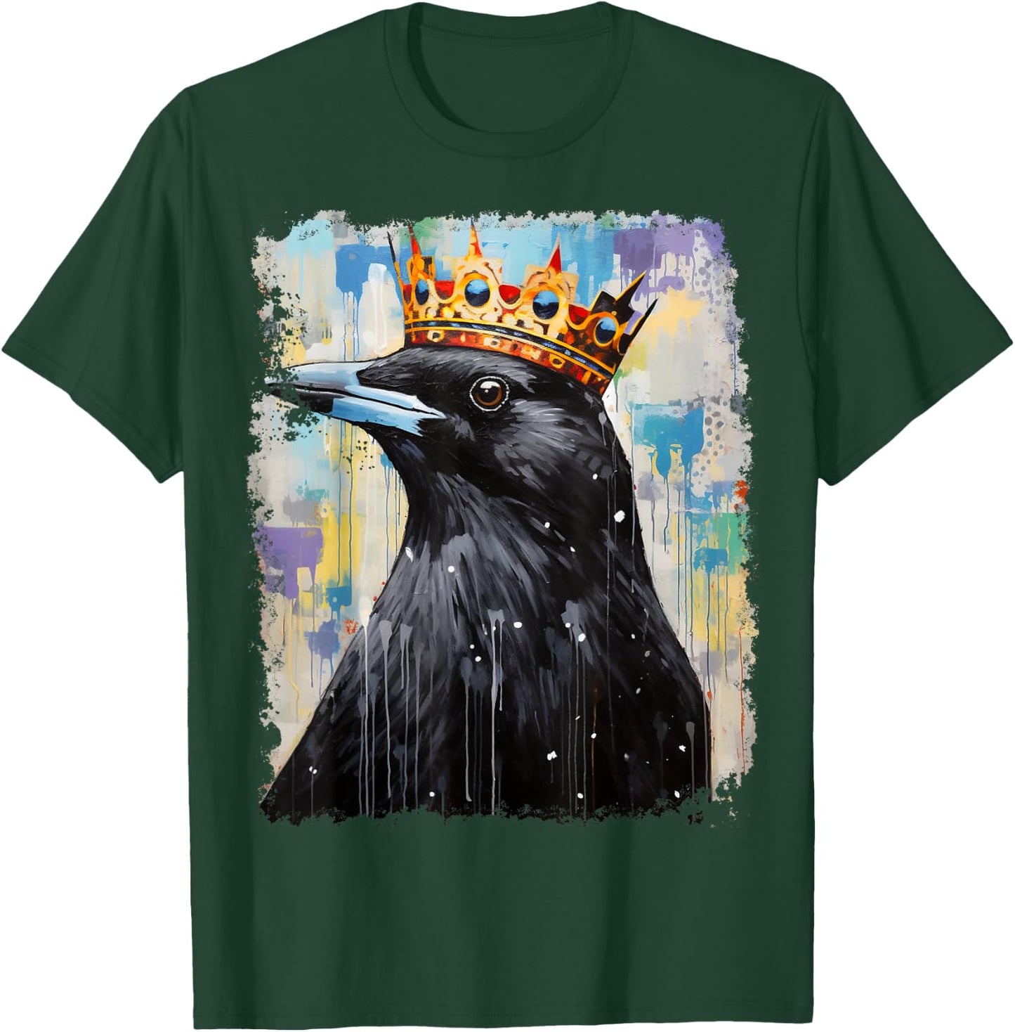Pop Art Colorful Crow Raven King Queen Crown T-Shirt - T-Shirt | Forest
