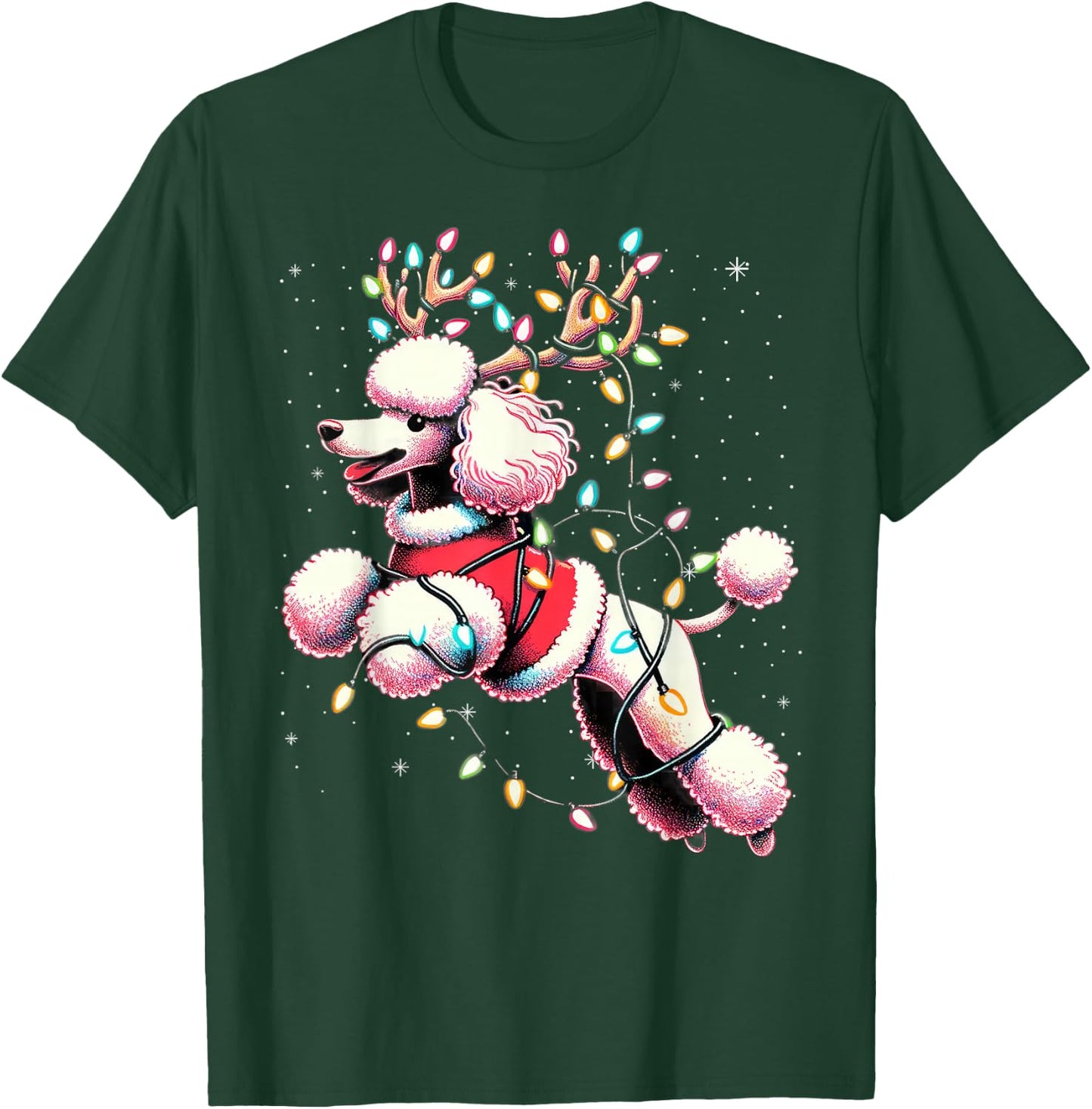 Poodle Santa Christmas Tree Lights, Funny Ugly Pajama Women T-Shirt - T-Shirt | Forest