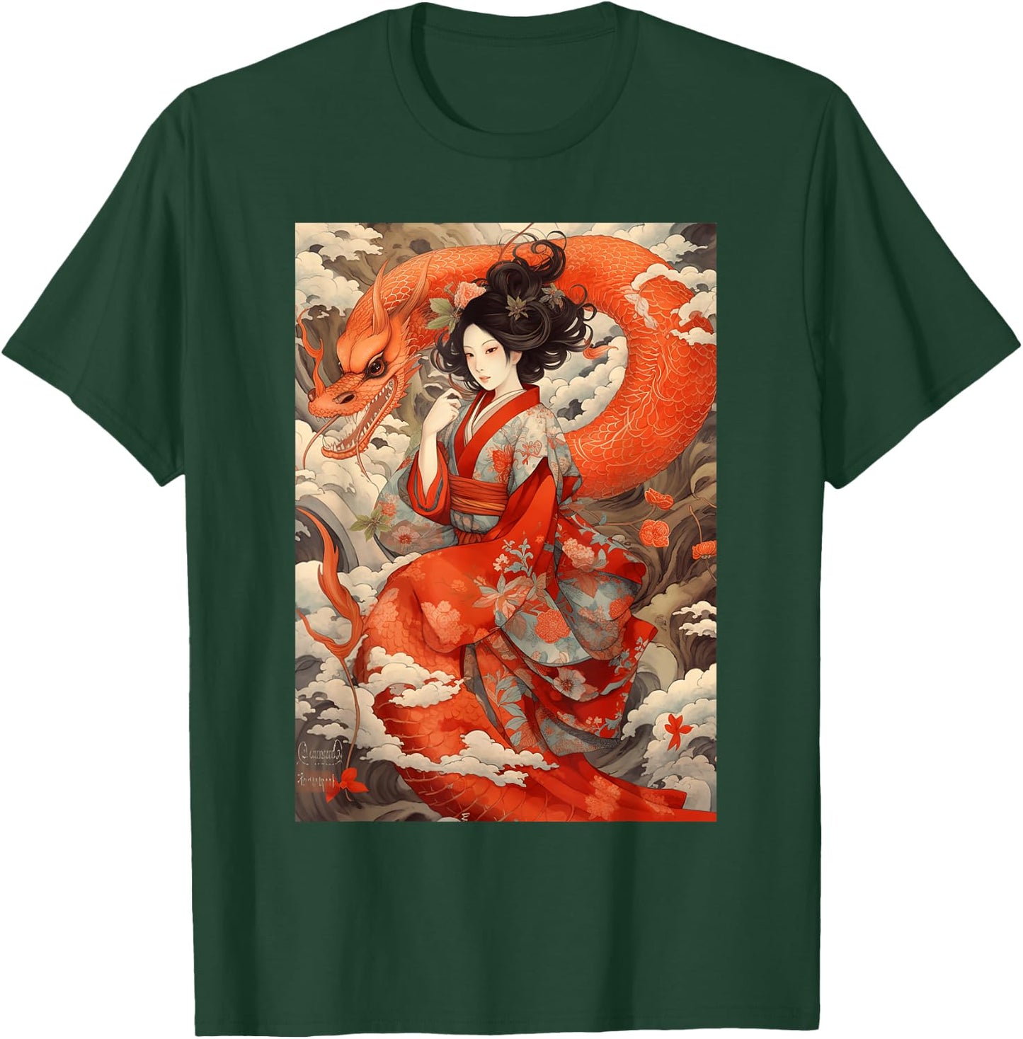 Japanese Geisha Kawaii In Kimono Dragon Japan T-Shirt - T-Shirt | Forest