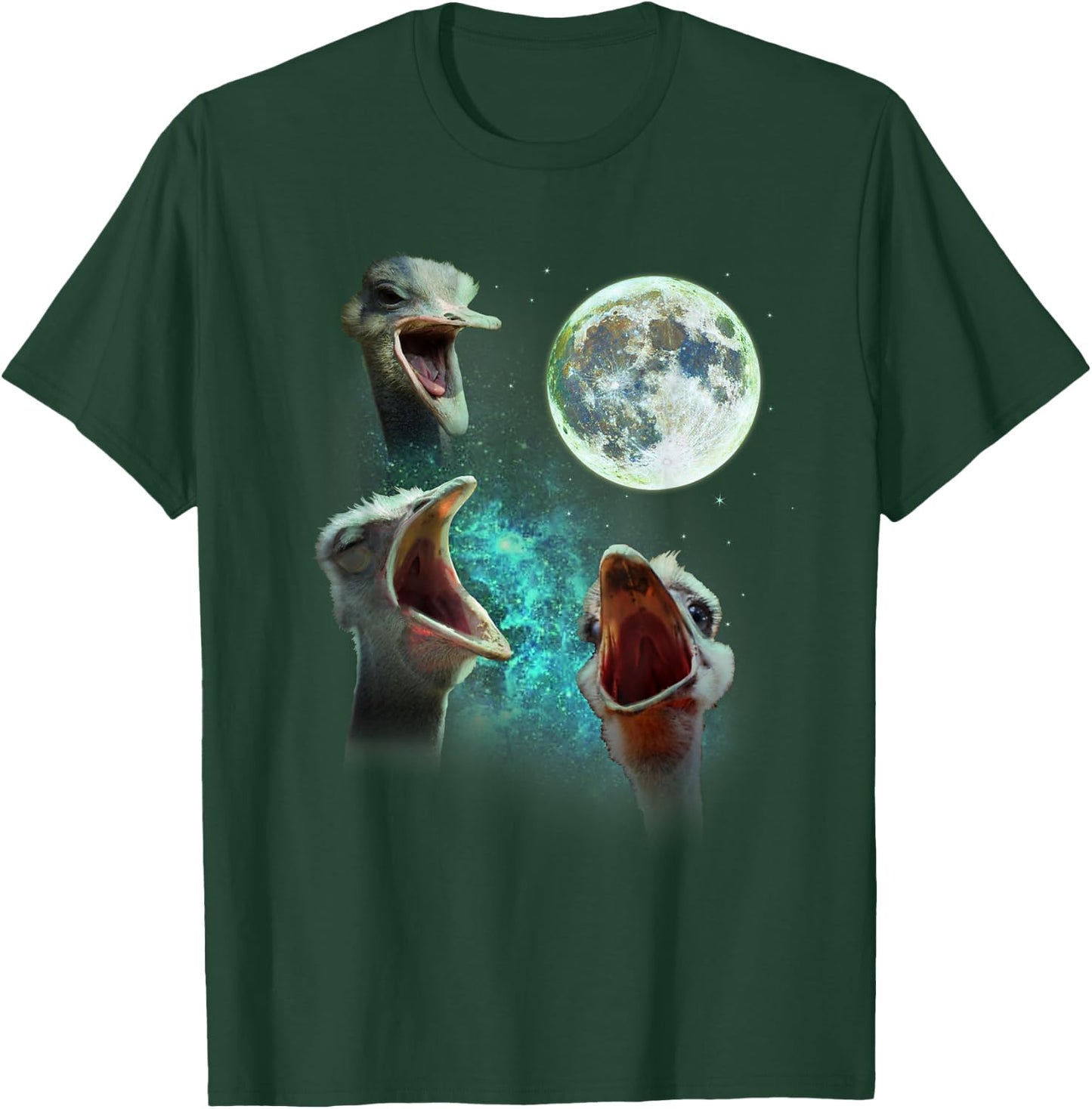 Three Ostriches Howl At Moon 3 Wolfs Wolves Fun Parody T-Shirt - T-Shirt | Forest