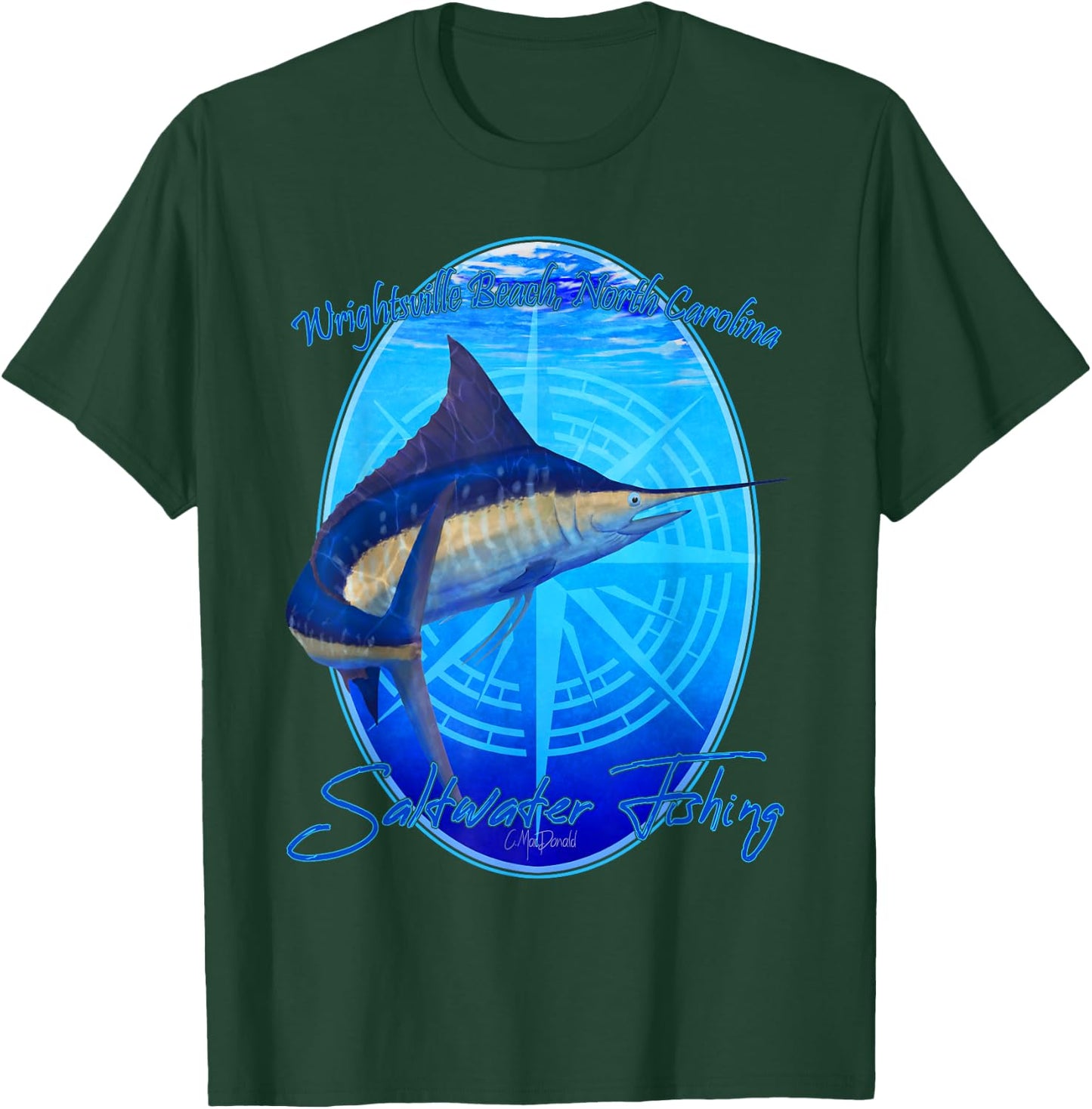 Saltwater Fishing Wrightsville Beach NC Offshore Fish Men Women Kids T-Shirt - T-Shirt | Forest