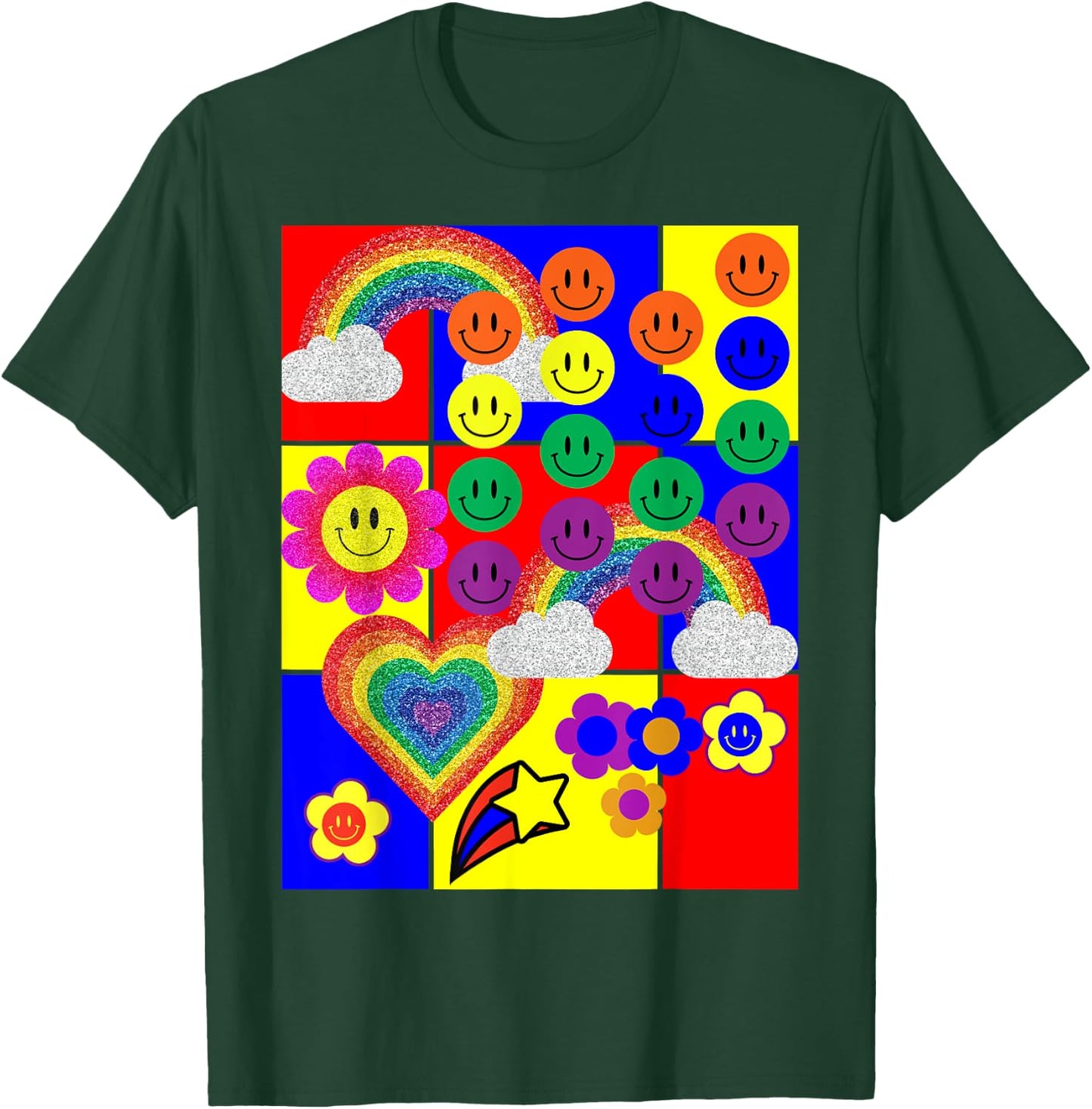 Kidcore Flower Heart Faces T-Shirt - T-Shirt | Forest