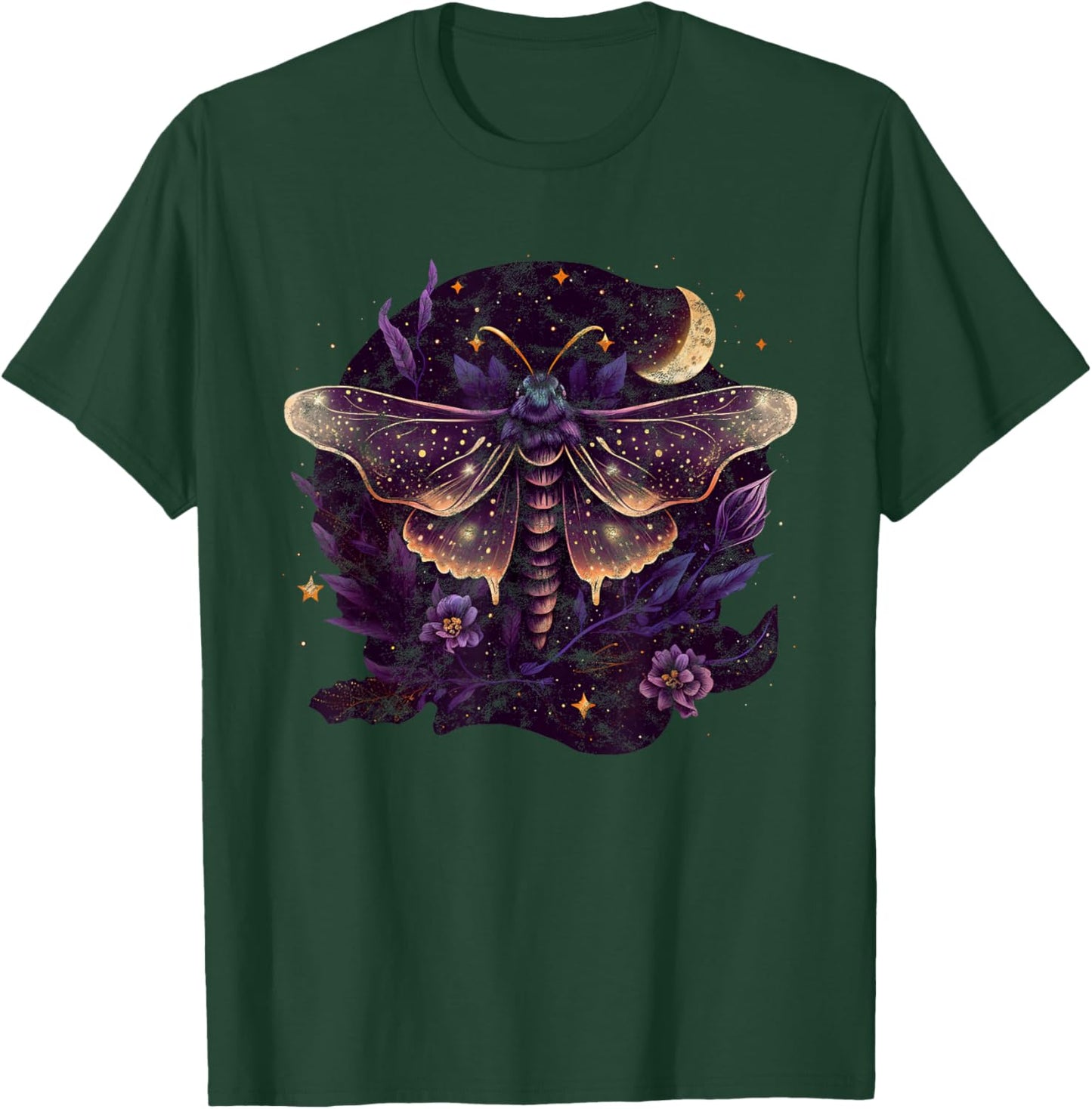 Moth, moon, butterfly, flowers, stars, night, queen, gothic T-Shirt - T-Shirt | Forest