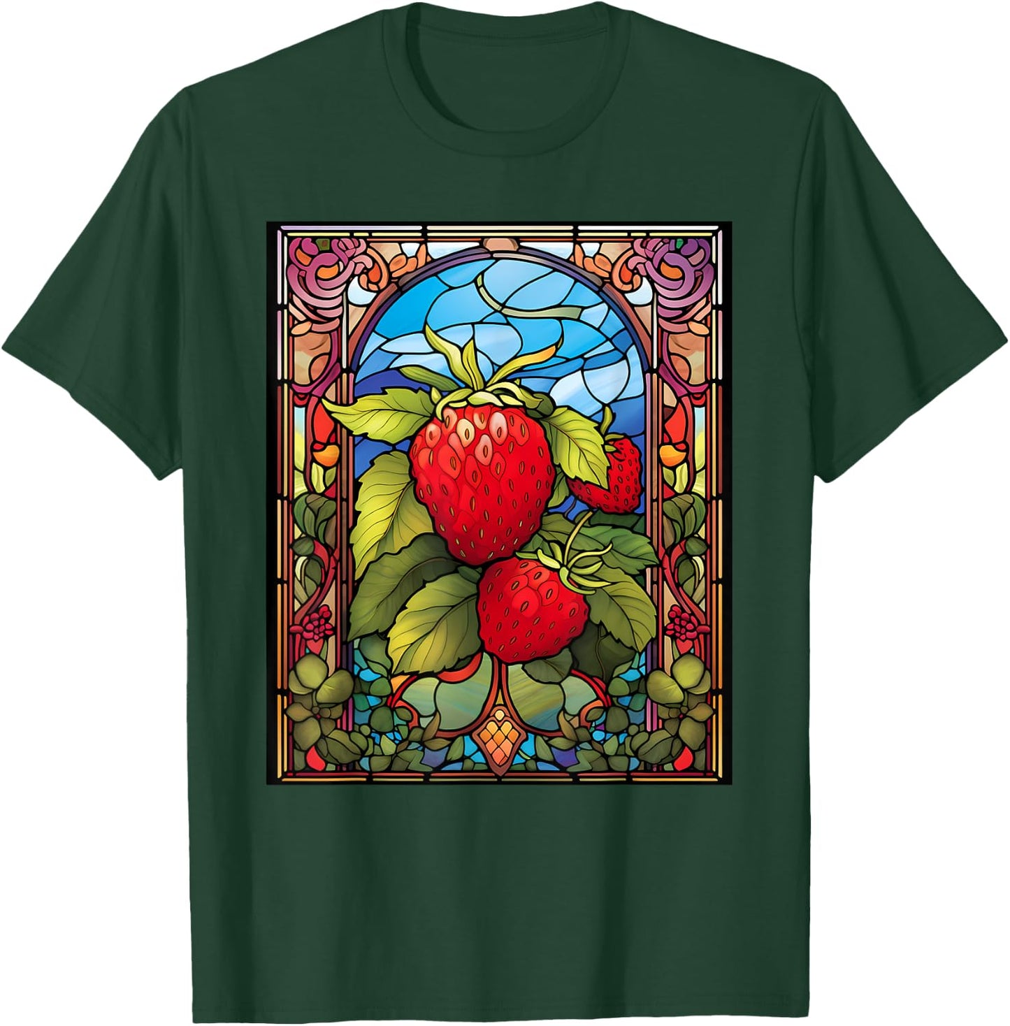 Stained Glass Style Strawberry T-Shirt - T-Shirt | Forest