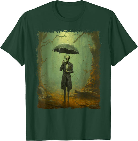 Skeleton in the Rain – Vintage Goth Halloween T-Shirt - T-Shirt | Forest