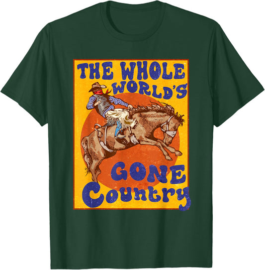 Western Rodeo Cowboy Horse Gone Country Men Women Vintage T-Shirt - T-Shirt | Forest