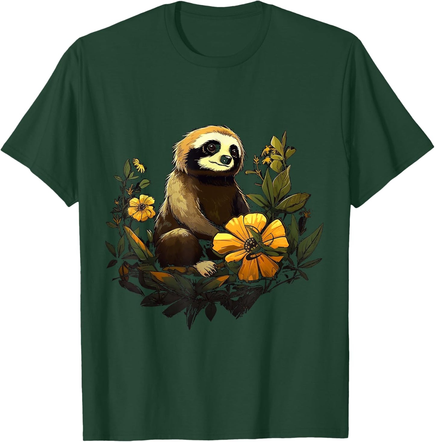 Sloth flowers - animal art animal motif artwork sloth T-Shirt - T-Shirt | Forest