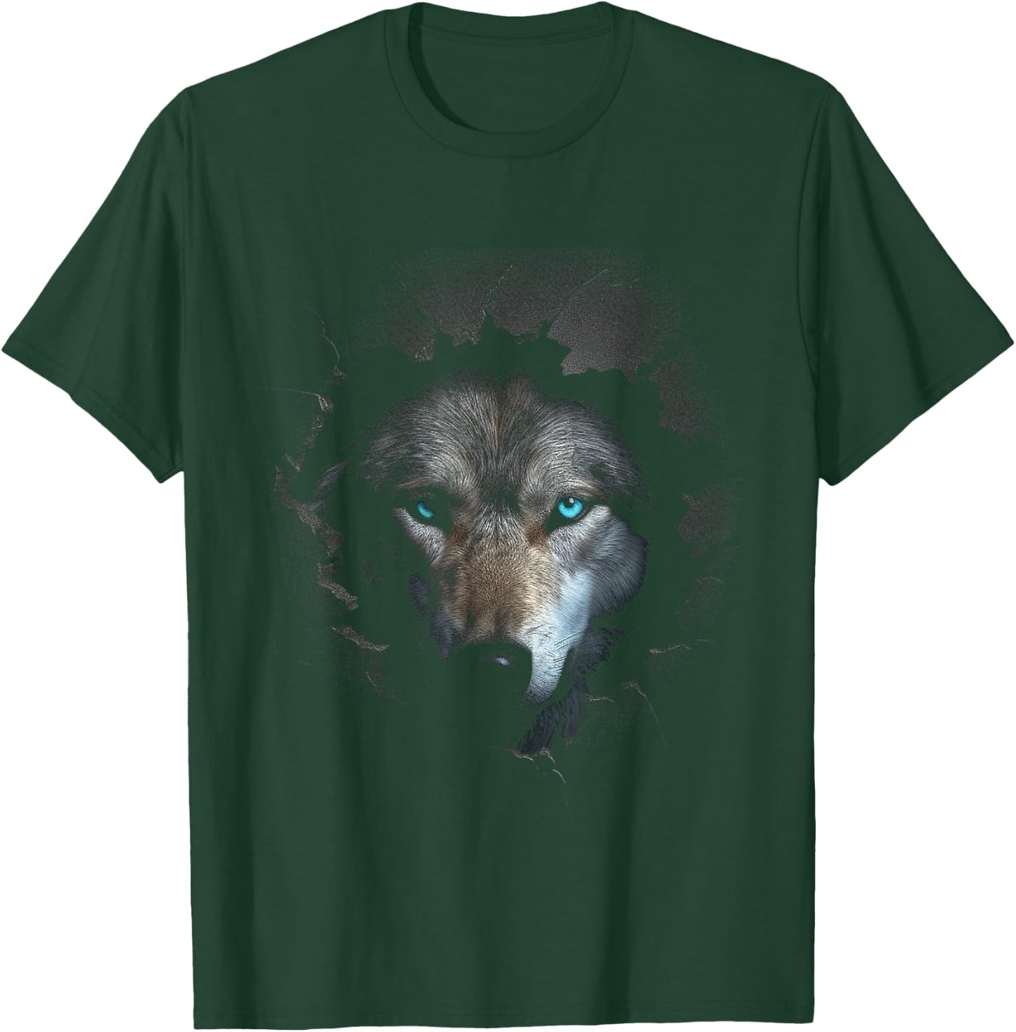 Wolf Blue Eyes Artwork | Wall Animal Motif Wolf T-Shirt - T-Shirt | Forest