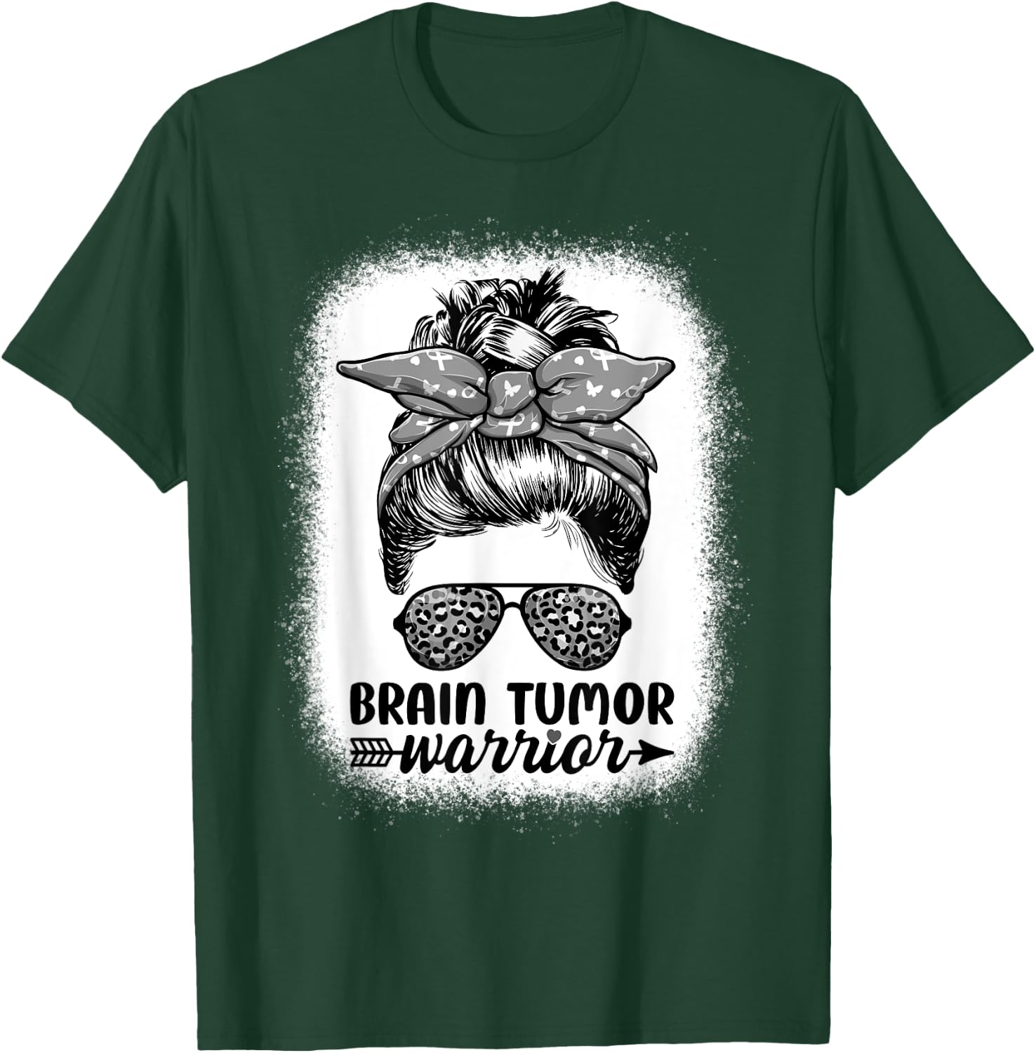 Brain Tumor Warrior Messy Bun Women - Brain Tumor Awareness T-Shirt - T-Shirt | Forest