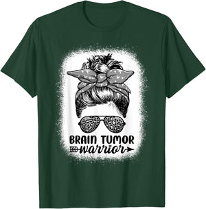 Brain Tumor Warrior Messy Bun Women - Brain Tumor Awareness T-Shirt - T-Shirt | Forest