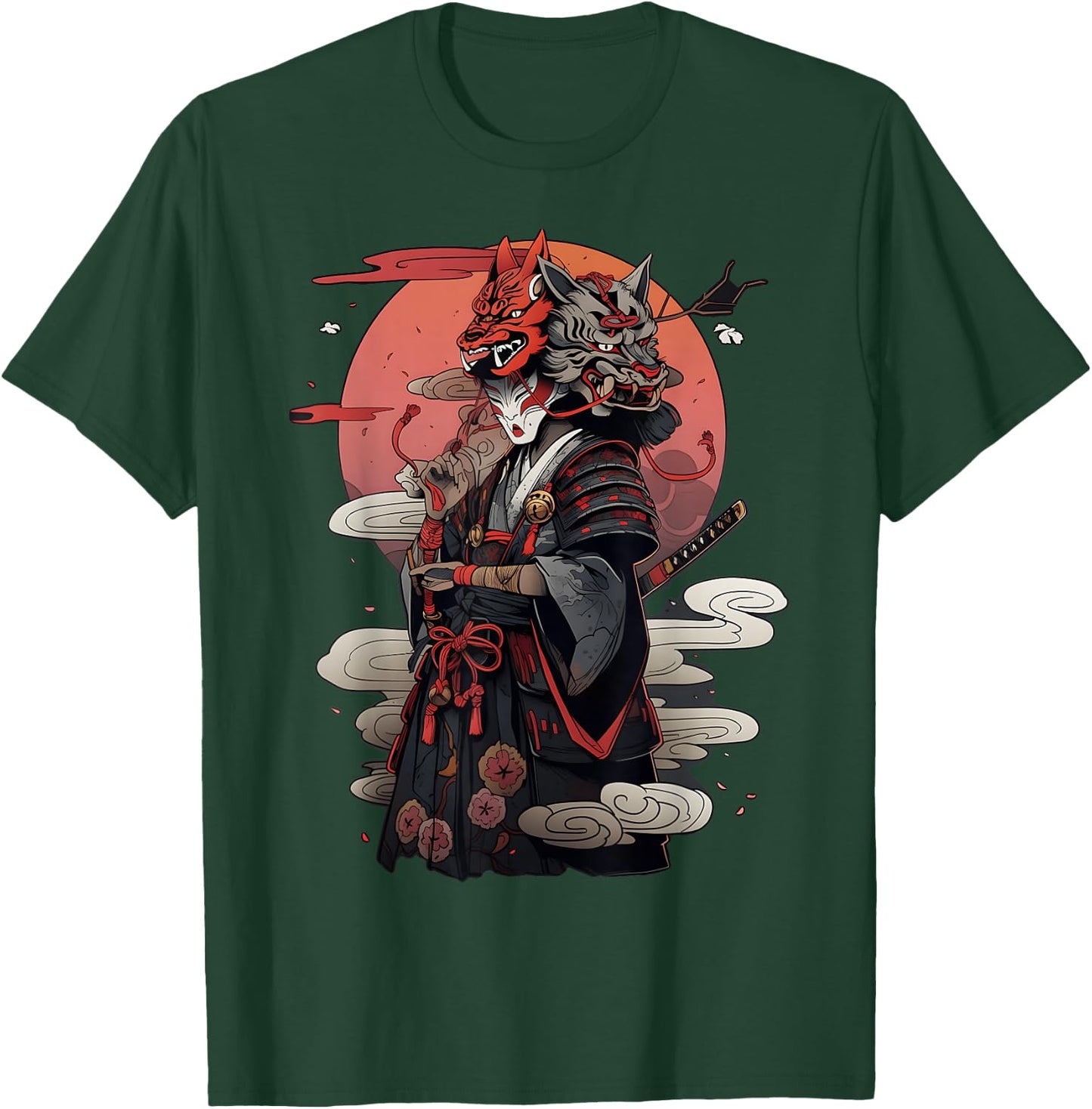 Samurai Strength And Courage Design With Animal Heads T-Shirt - T-Shirt | Forest
