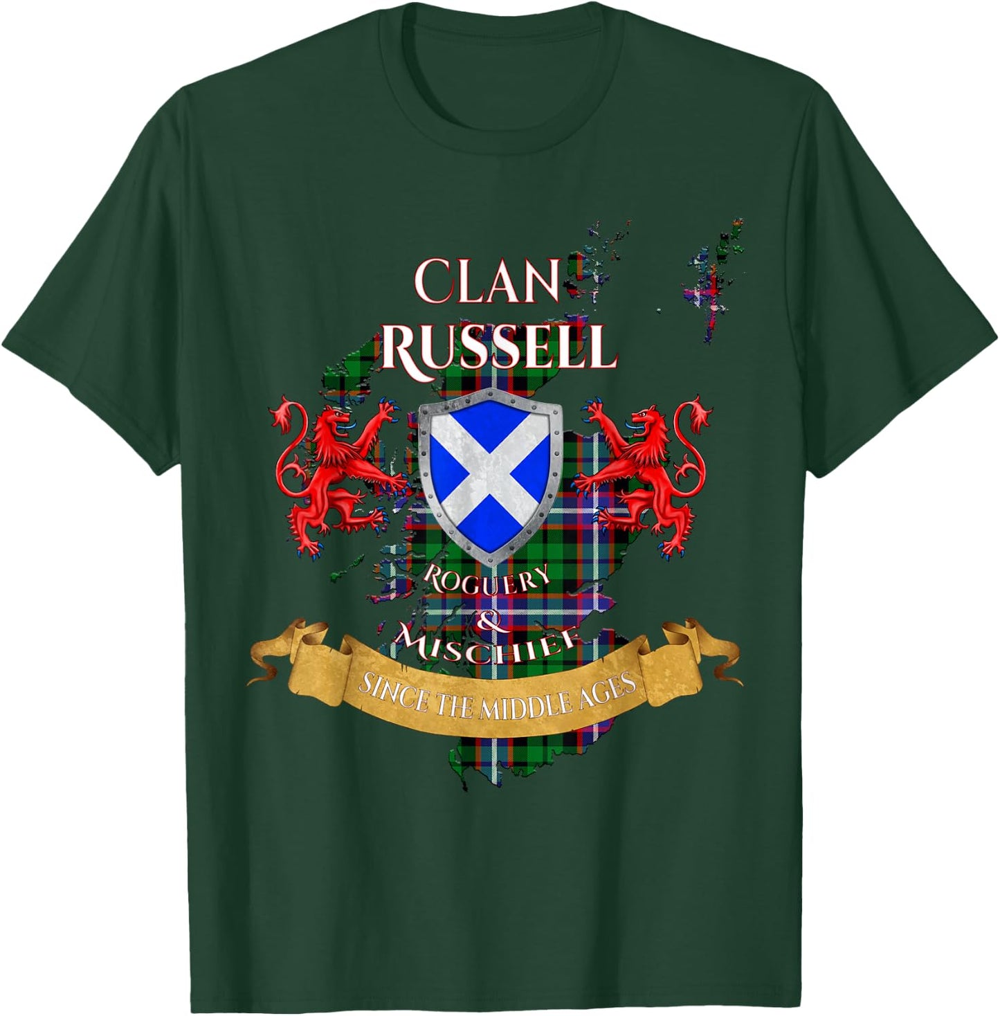 Russell Scottish Family Clan Middle Ages Mischief T-Shirt - T-Shirt | Forest