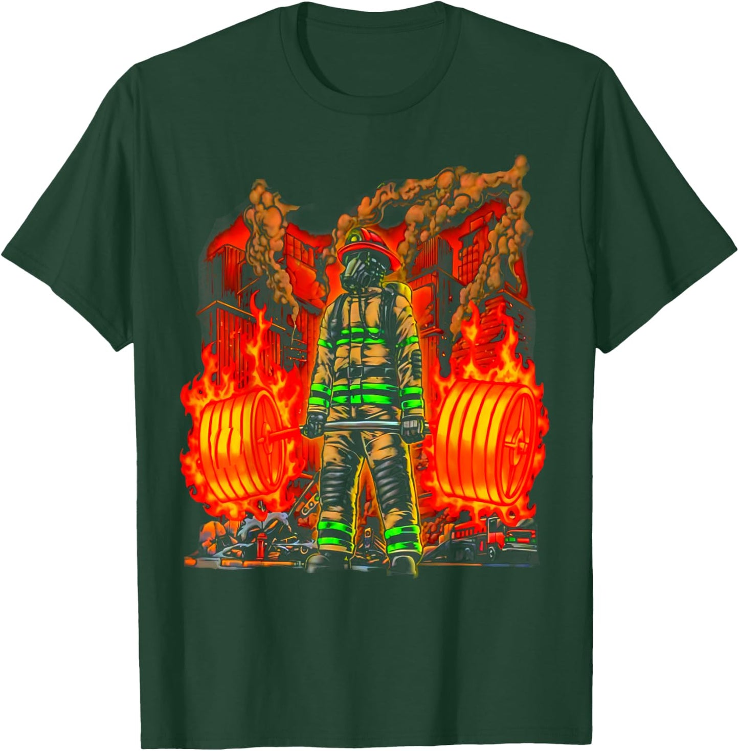Firefighter Deadlifting Workout Bodybuilding Fitness Muscle T-Shirt - T-Shirt | Forest