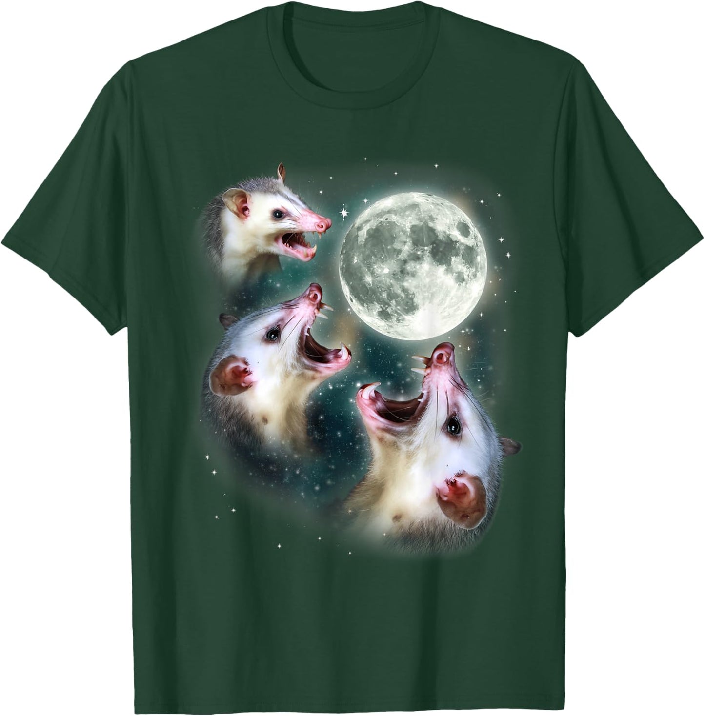 Possum Moon Shirt | 3 Opossums Weird Dead Moon Cursed Meme T-Shirt - T-Shirt | Forest