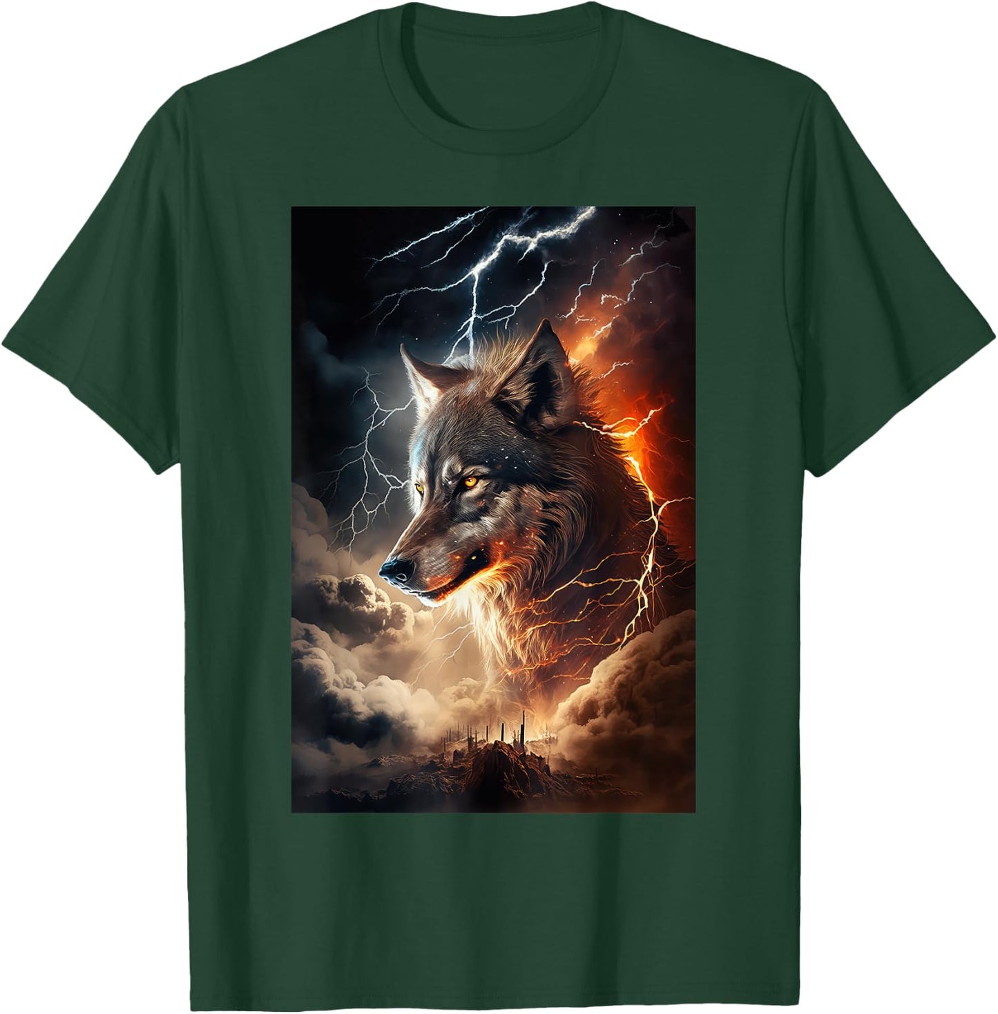 Wolf Lightning Thunder Wolf Lover T-Shirt - T-Shirt | Forest