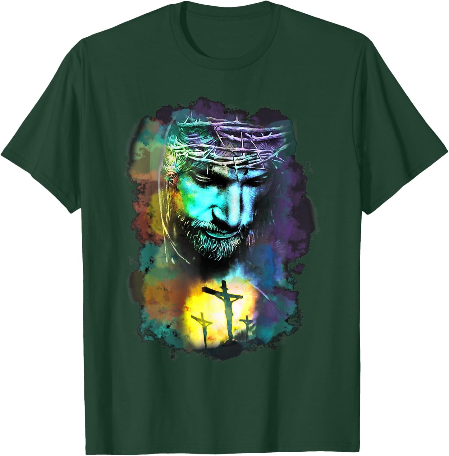 Jesus Christ Cross Religious Picture Christian Art Print T-Shirt - T-Shirt | Forest