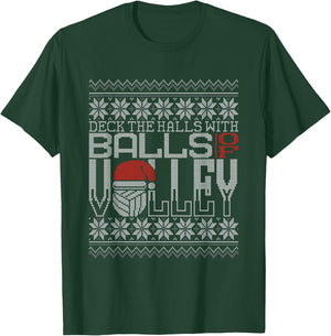 Deck The Halls With Balls Of Volley Volleyball Ugly Sweater T-Shirt - T-Shirt | Forest