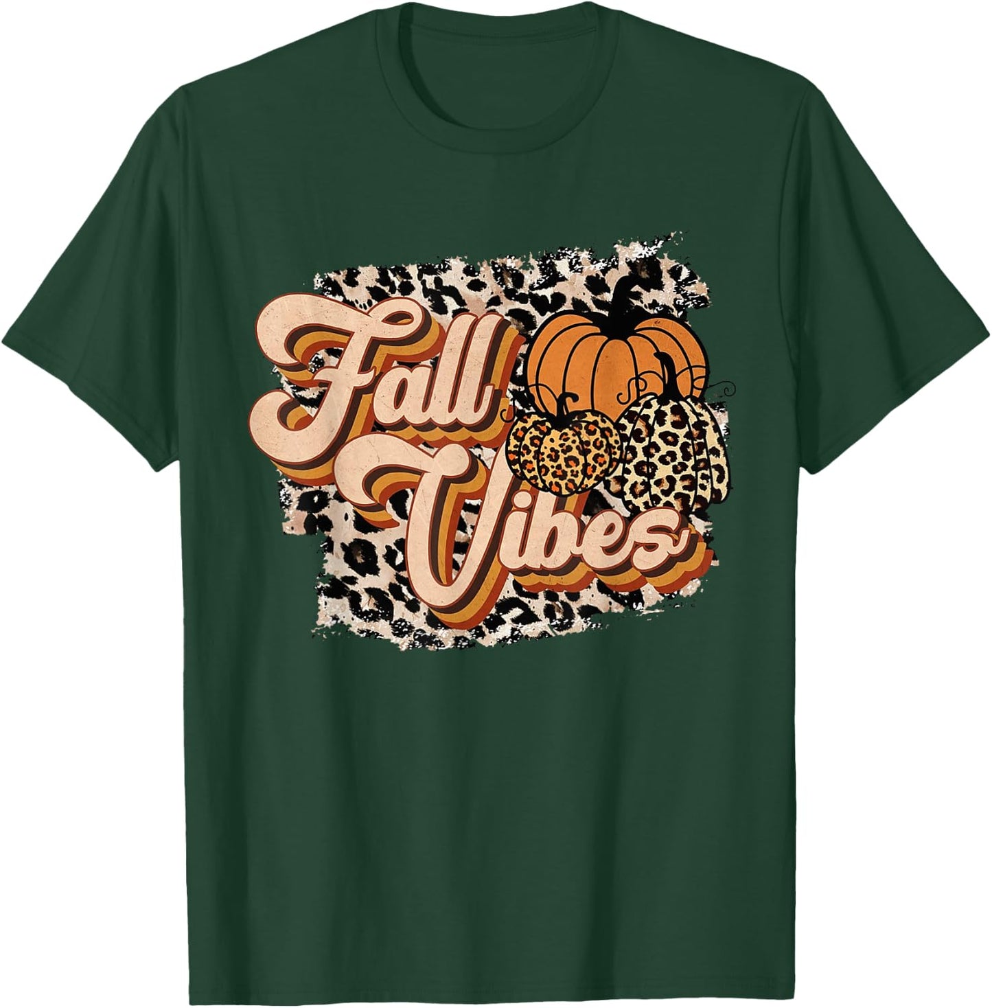 Fall Vibes Leopard Groovy Thanksgiving Autumn Girl T-Shirt - T-Shirt | Forest