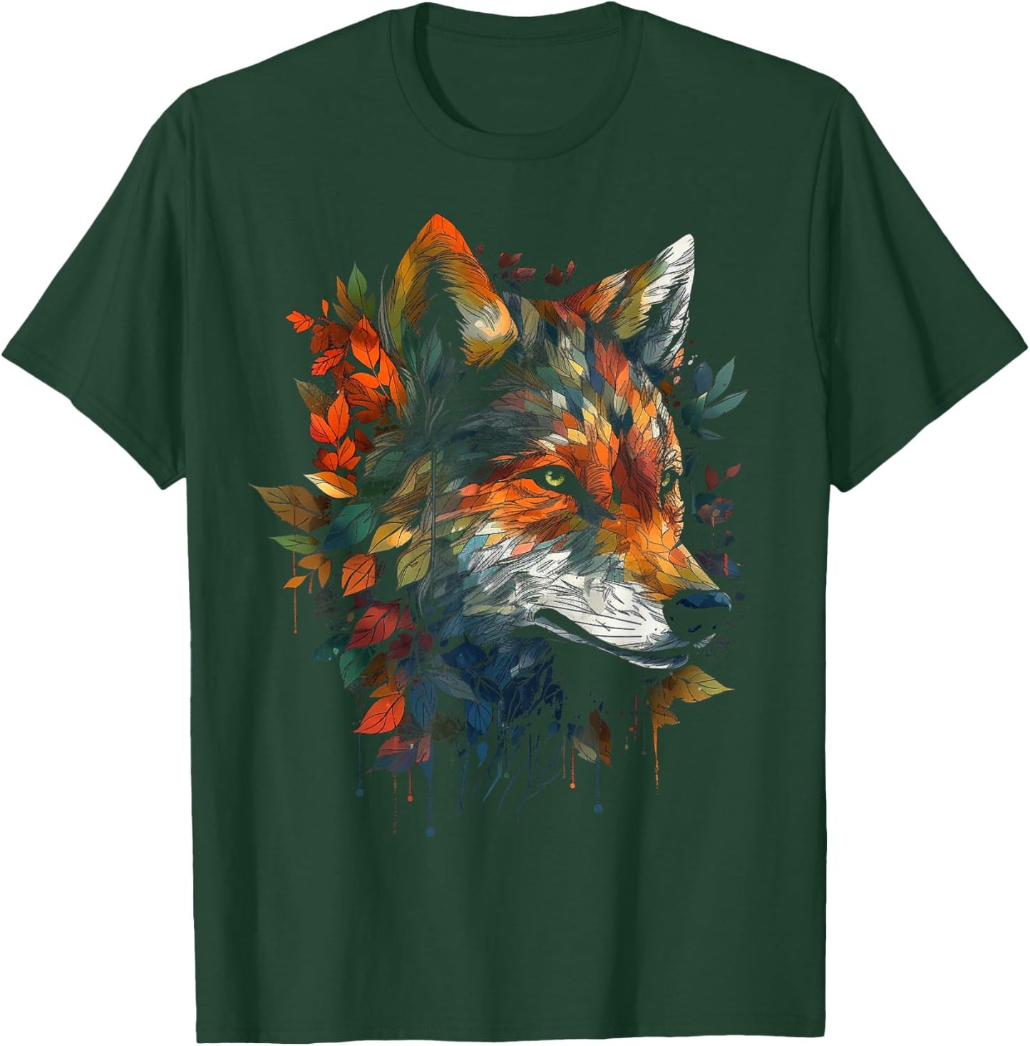 Wolf autumn leaves animal motif artwork - art animal wolf T-Shirt - T-Shirt | Forest