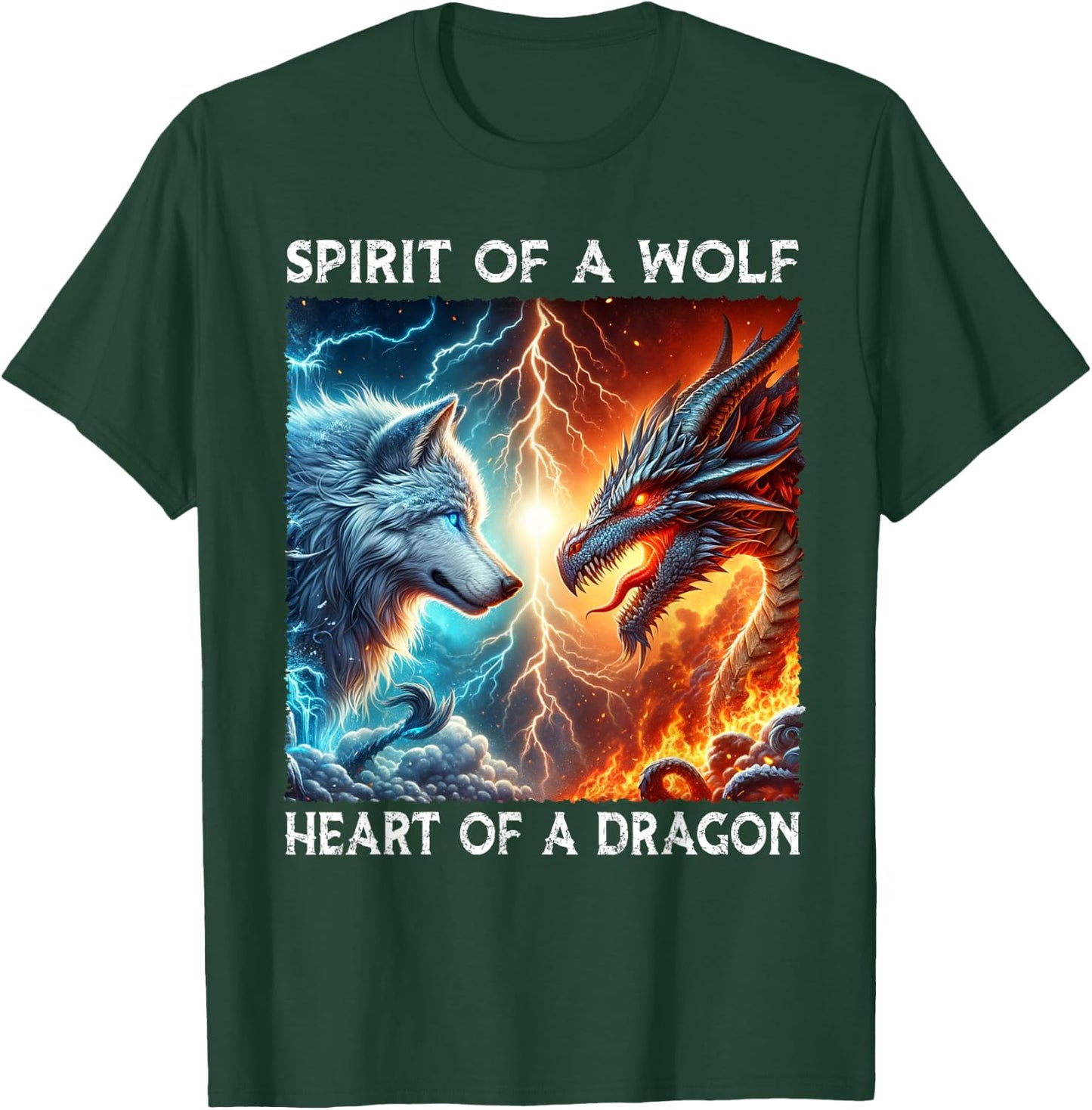 Spirit Of A Wolf Heart Of A Dragon Love Wolves and Dragons T-Shirt - T-Shirt | Forest