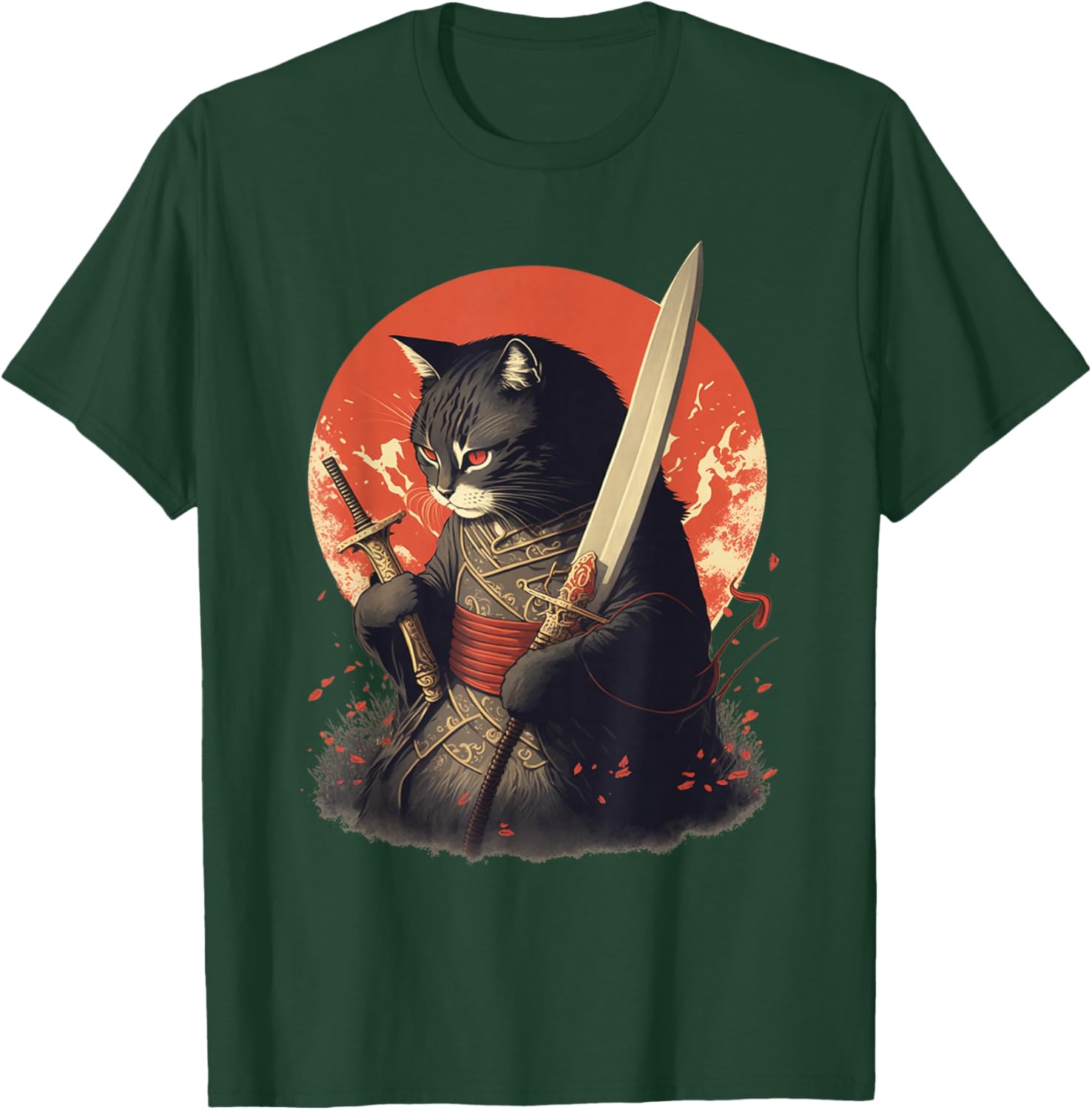Retro Japanese Samurai Ninja Cat Kawaii Tattoo Graphic Style T-Shirt - T-Shirt | Forest