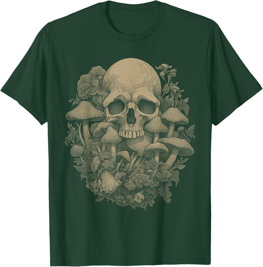 Mushroom Skull Cottagecore Aesthetic Goth Art Emo Mycologist T-Shirt - T-Shirt | Forest