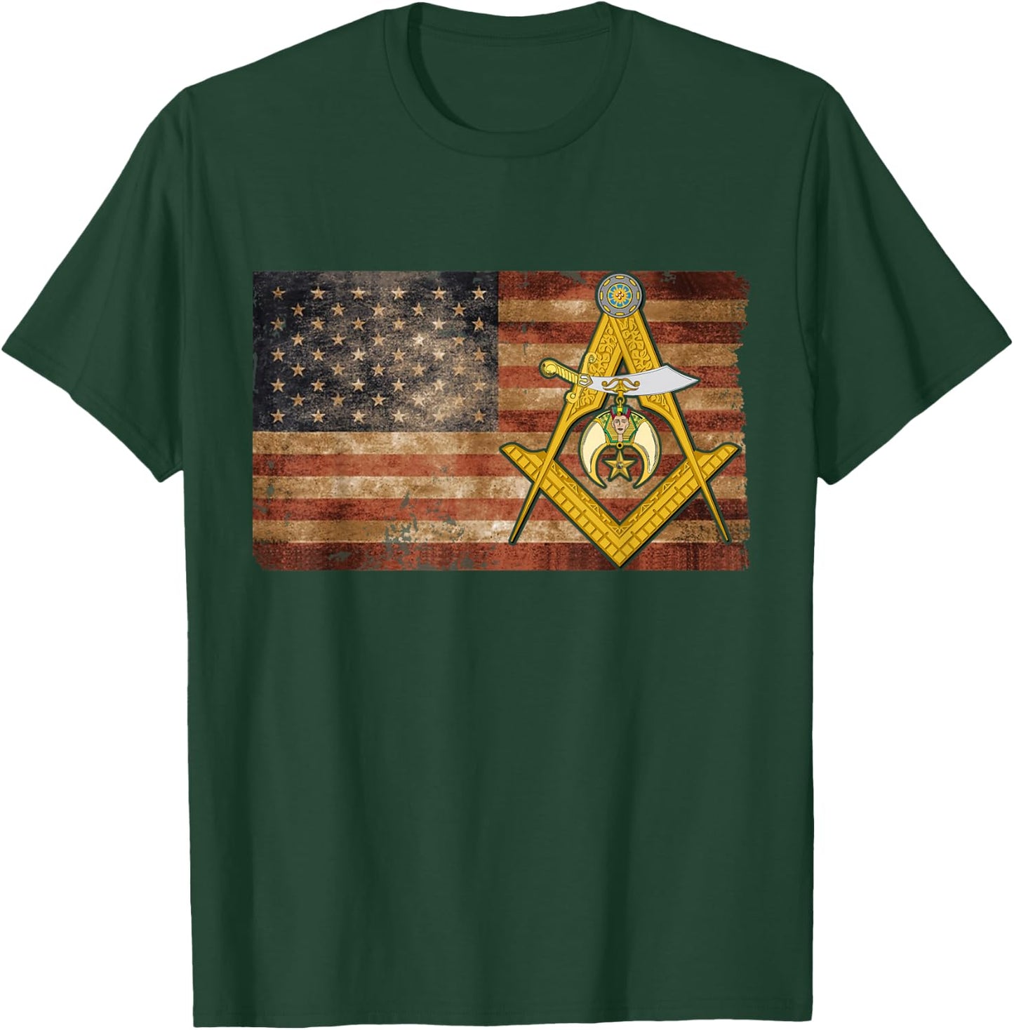 Shriners USA Flag Emblem Compass & Square Mason Father's Day T-Shirt - T-Shirt | Forest
