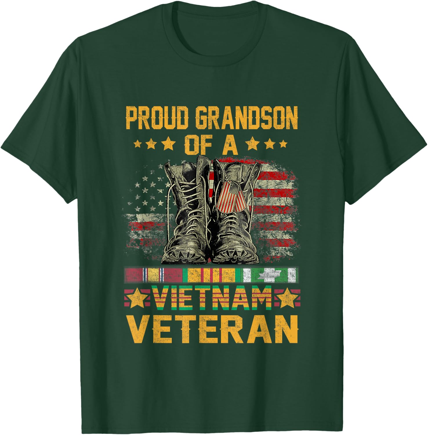Proud Grandson of A Vietnam Veteran Flag American USA T-Shirt - T-Shirt | Forest