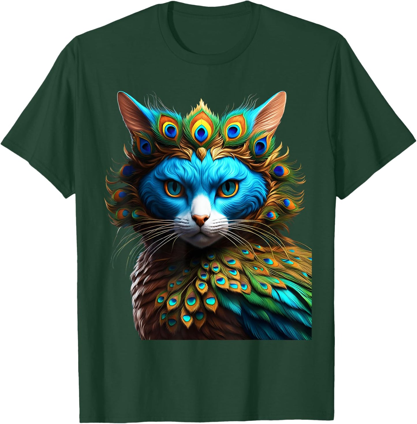 Fantasy Cute Vivid Cat Peacock Mix Women Girls Kids T-Shirt - T-Shirt | Forest