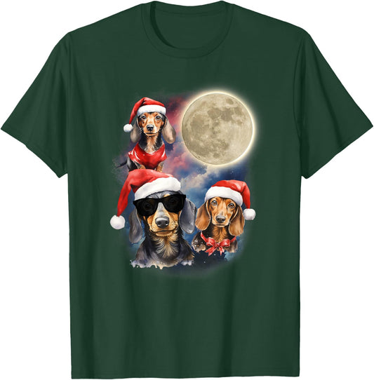 Dachshunds Howling At Moon Funny Festive Dachshund Christmas T-Shirt - T-Shirt | Forest